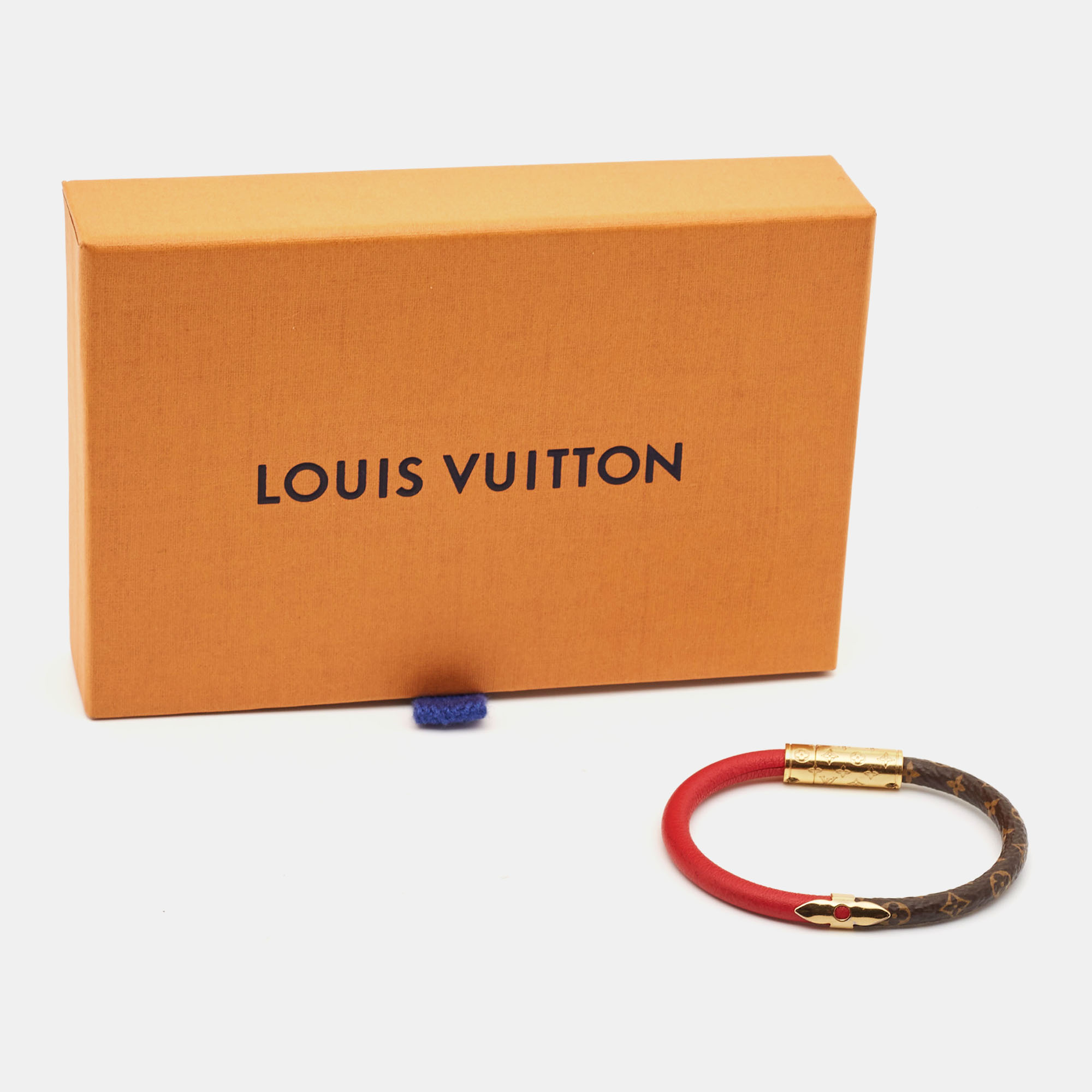 Louis Vuitton Daily Confidential Leather Canvas Gold Tone Bracelet