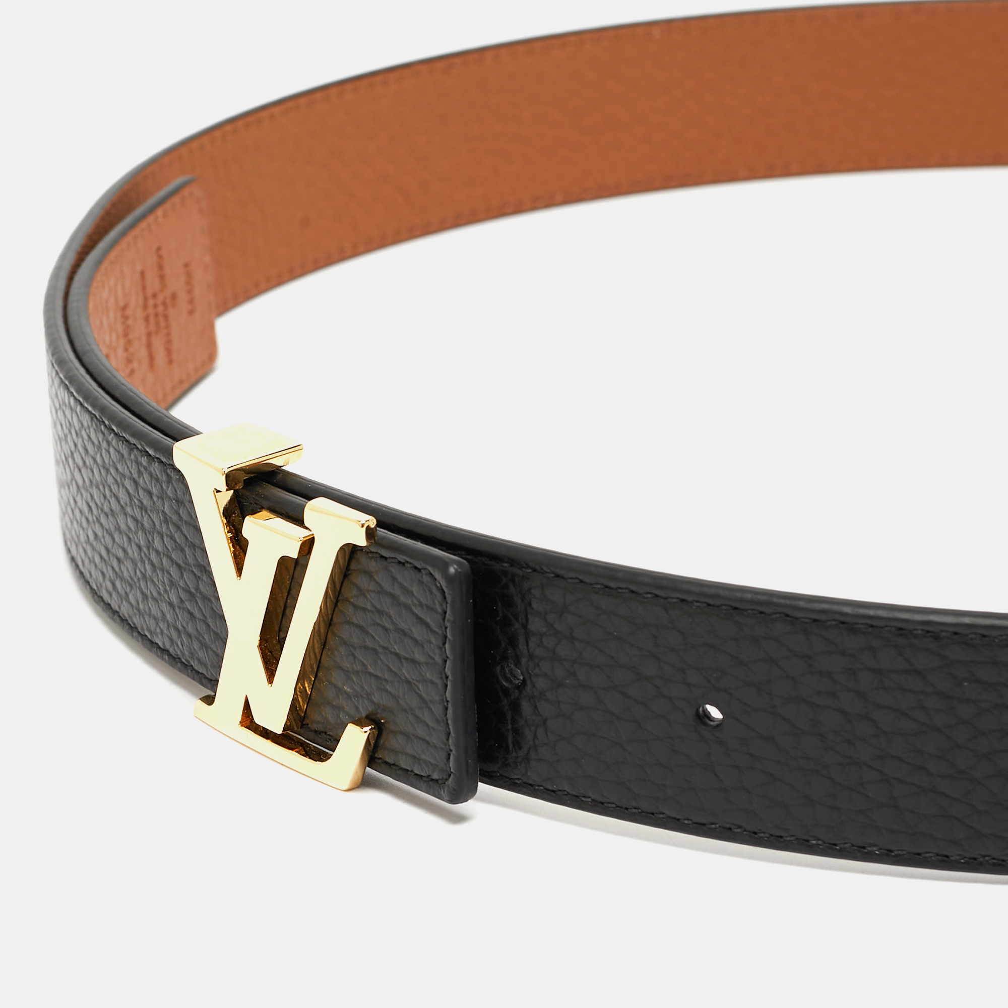 Louis Vuitton Black/Brown Leather LV Initials Reversible Belt 85CM