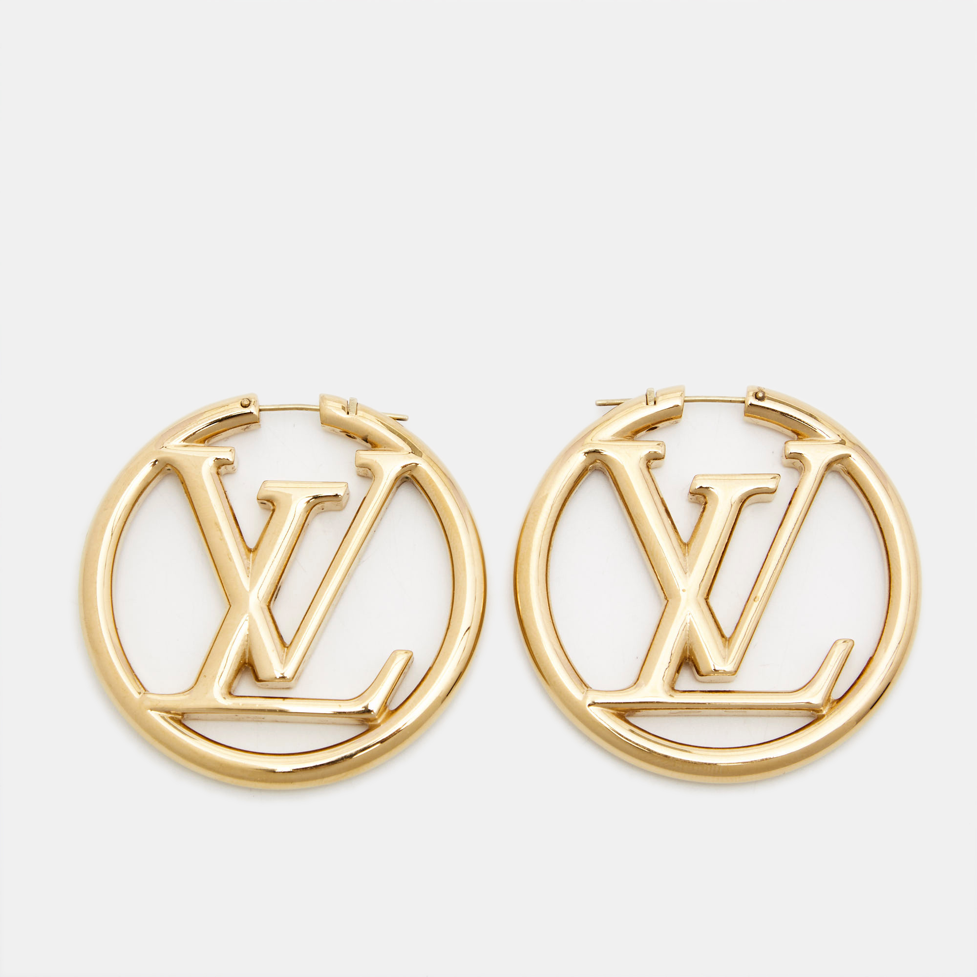 Louis Vuitton Louise Gold Tone Hoop Earrings