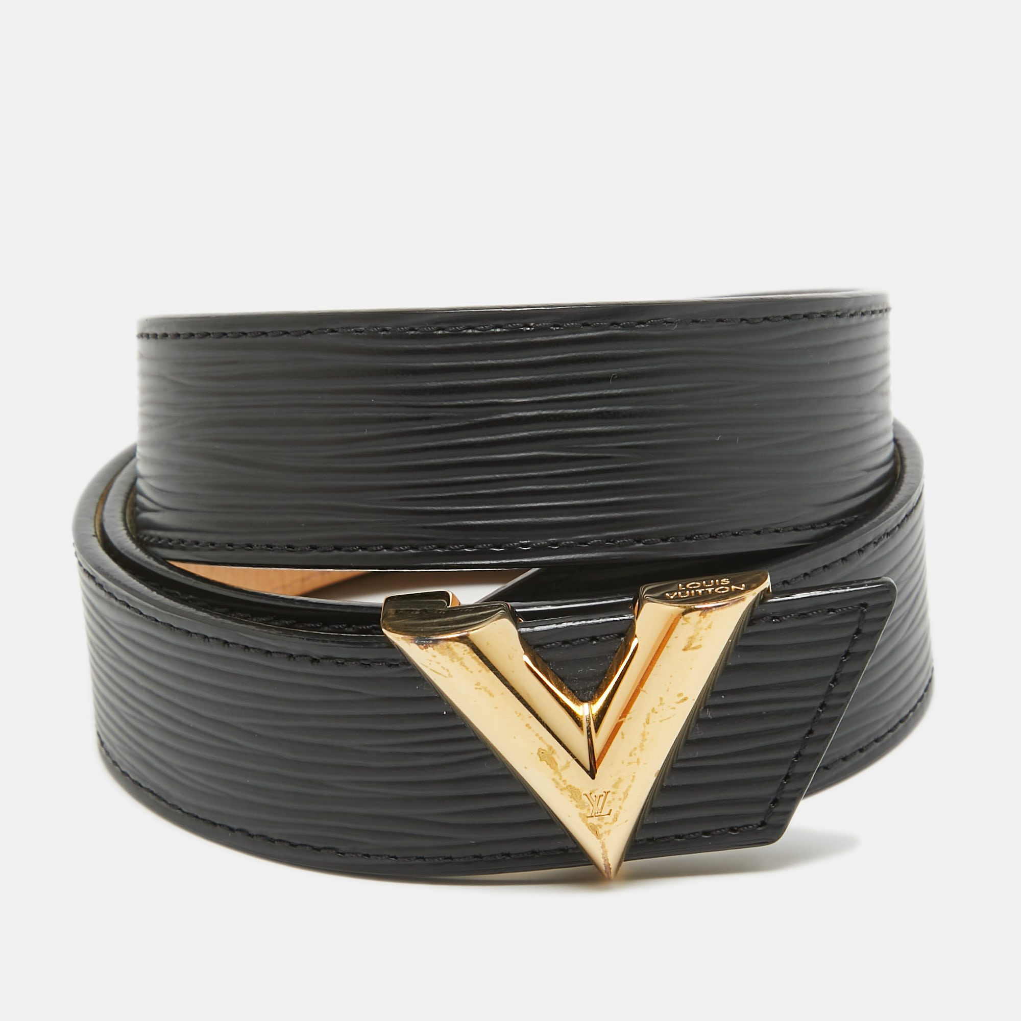 Louis vuitton black epi leather essential v belt 80cm