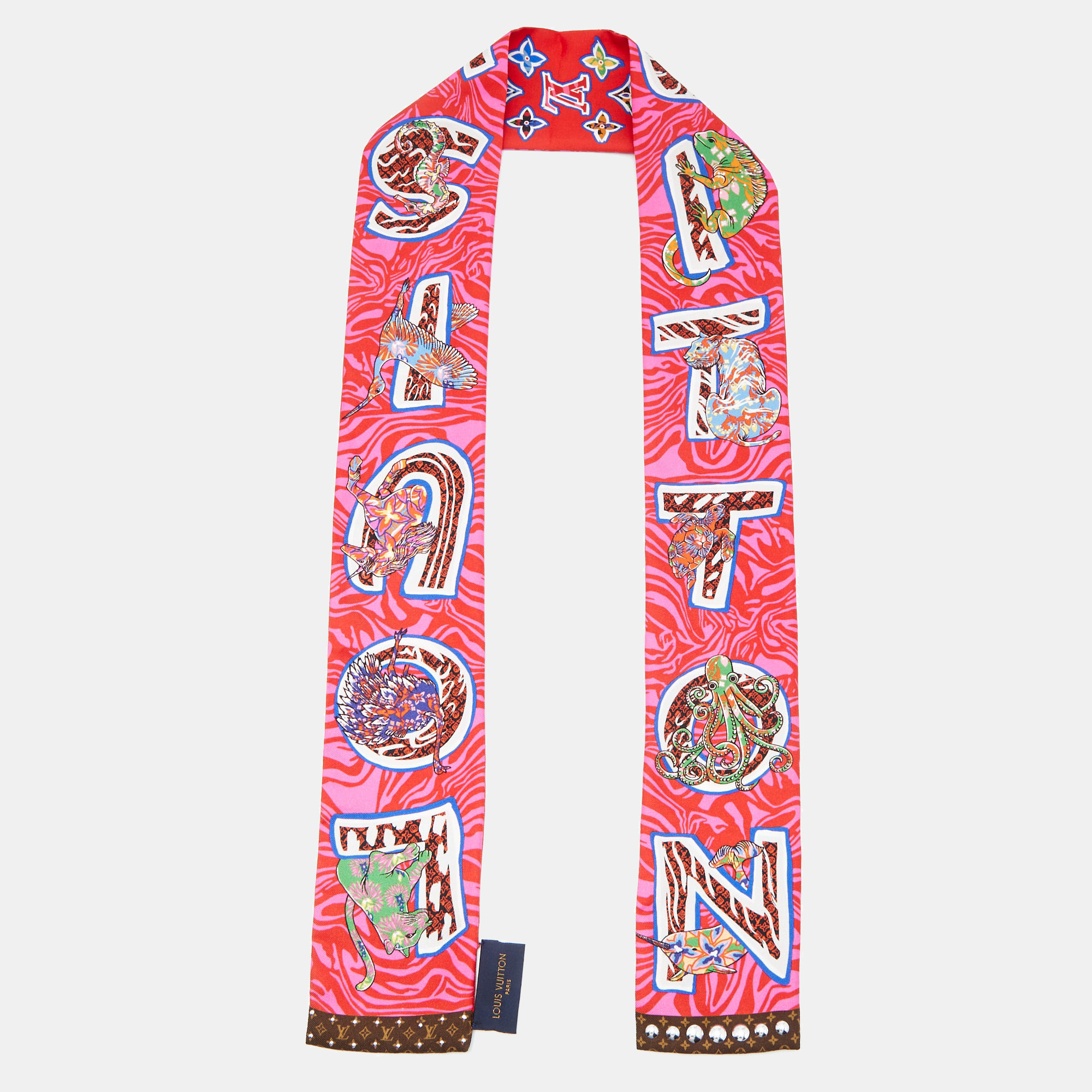 Louis vuitton pink monogram silk studded bandeau scarf
