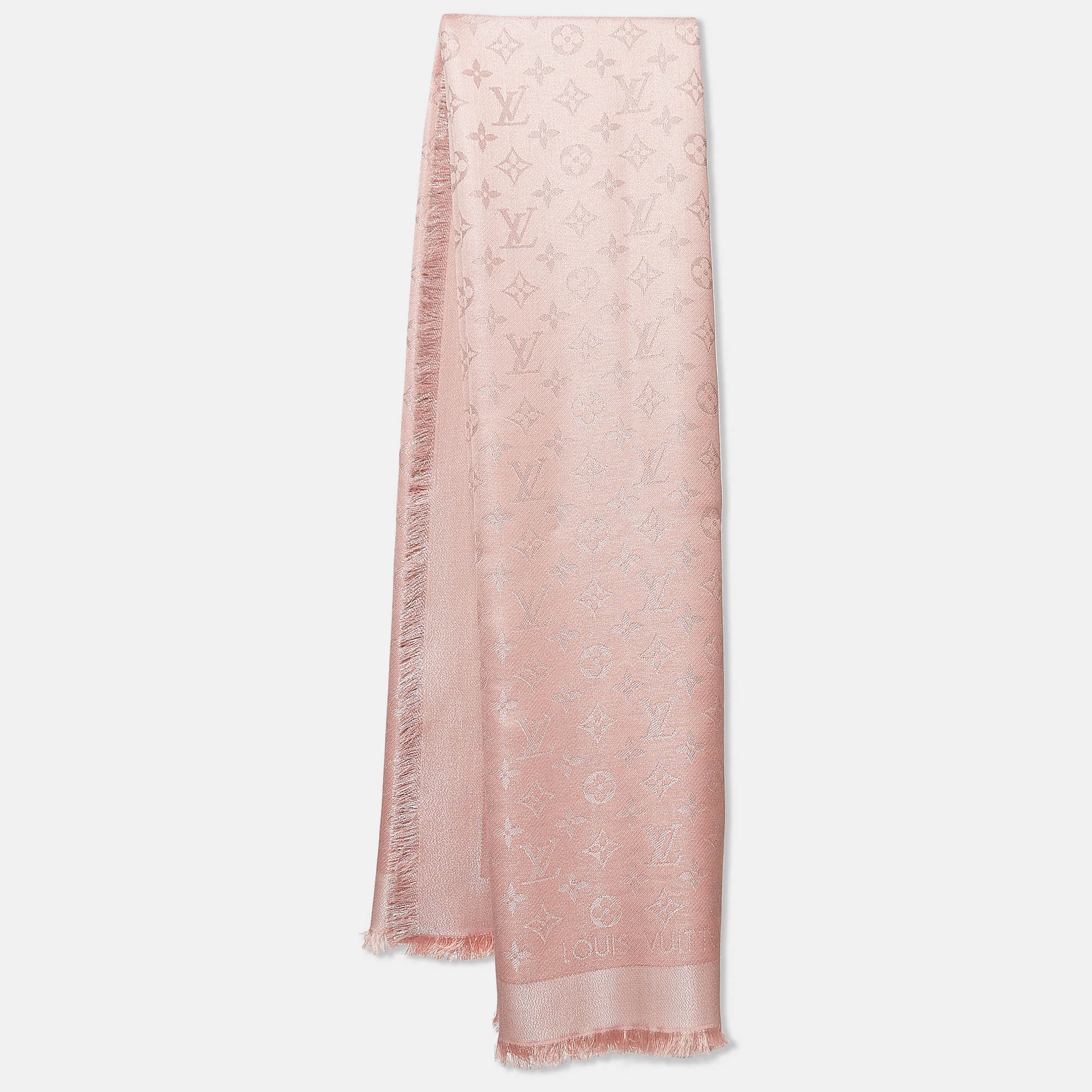 

Louis Vuitton Pink Monogram Silk Blend Shine Shawl