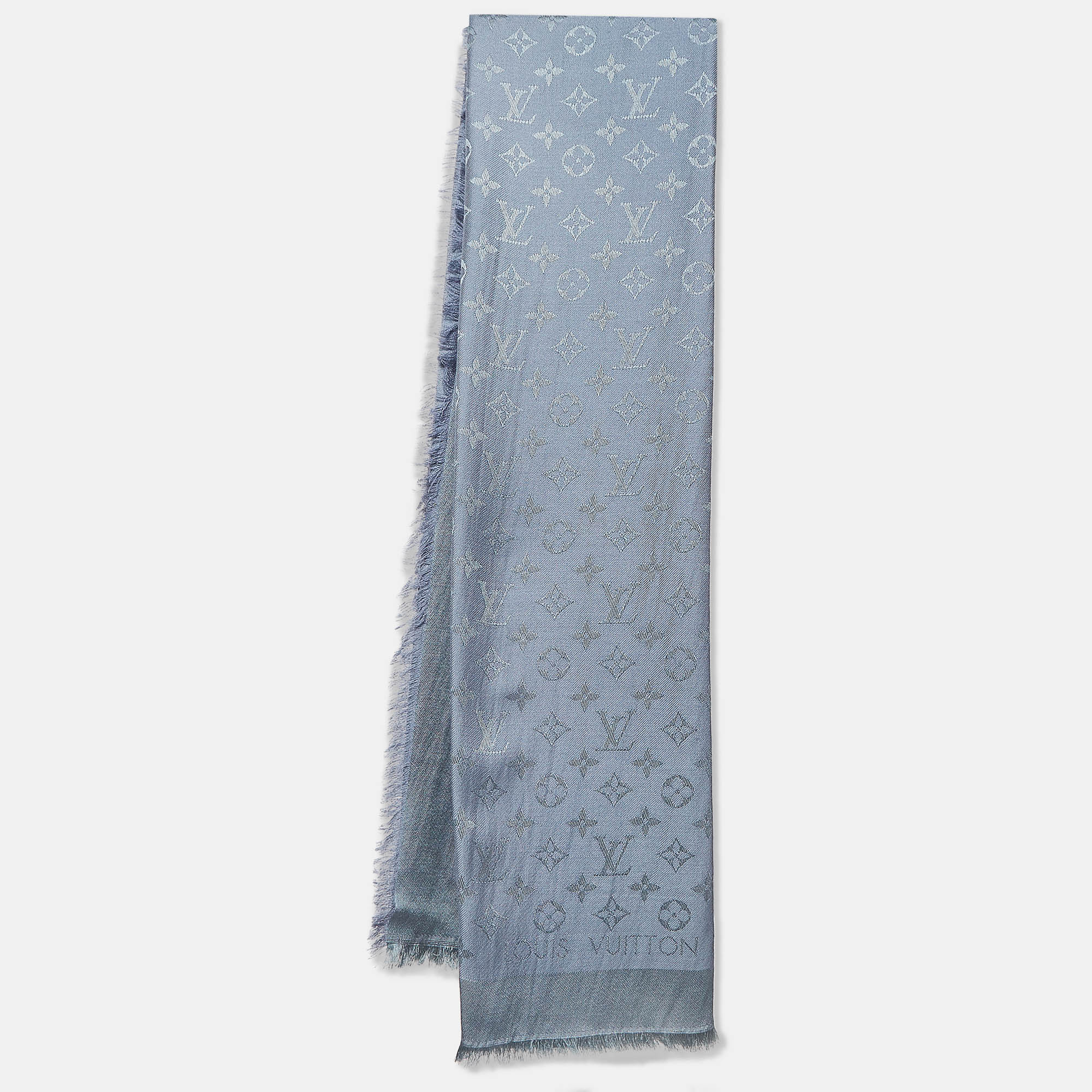Louis vuitton blue monogram silk blend shawl