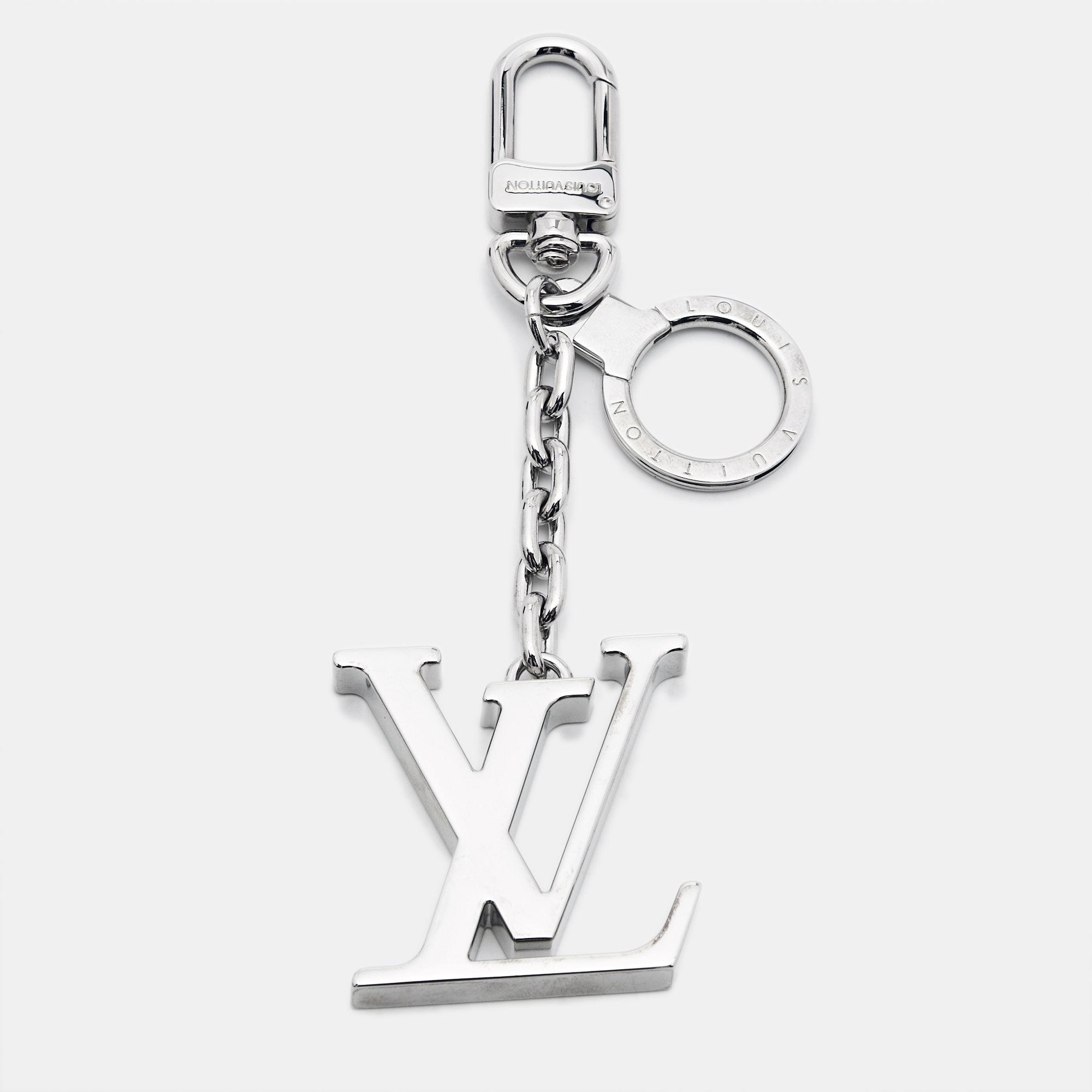 Louis vuitton logo silver tone keychain
