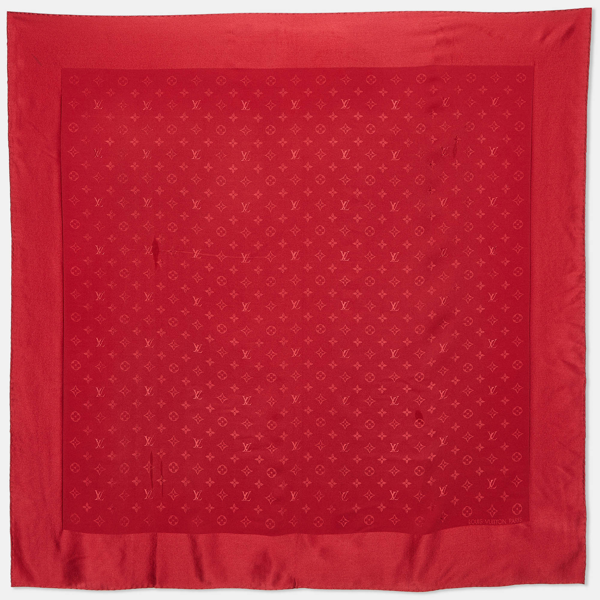 Louis vuitton red monogram silk square scarf
