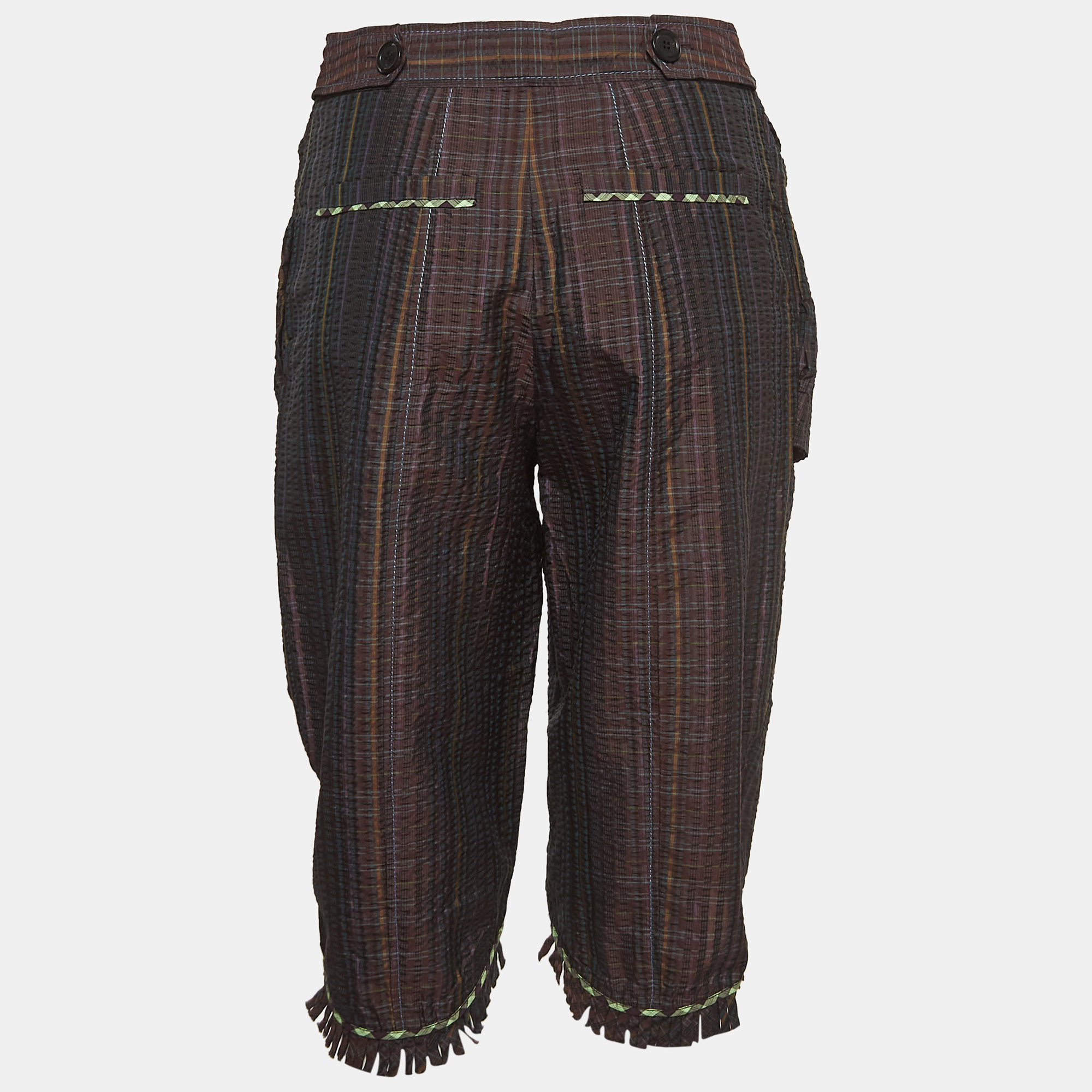 Louis Vuitton Multicolor Checkered Silk Blend Tie Detail Pants M