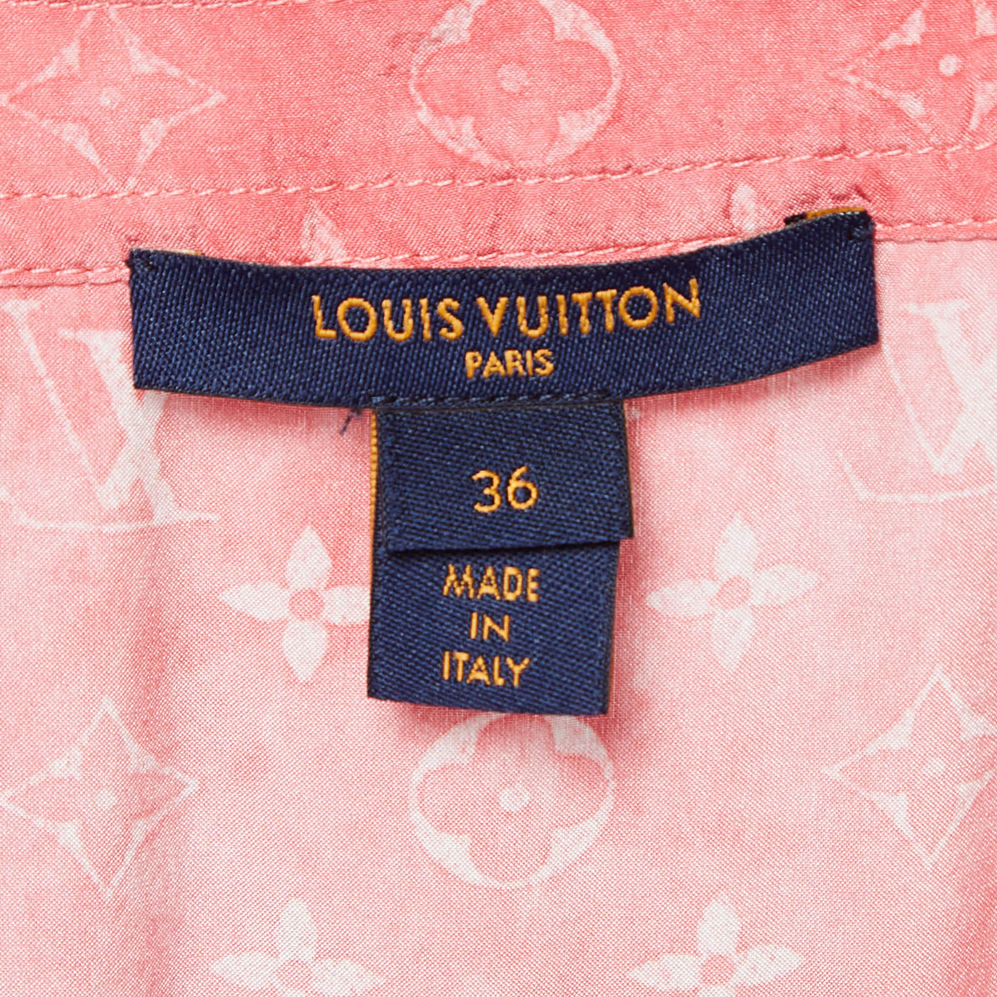 Louis Vuitton Pink Monogram Printed Silk Sleeveless Mini Dress S