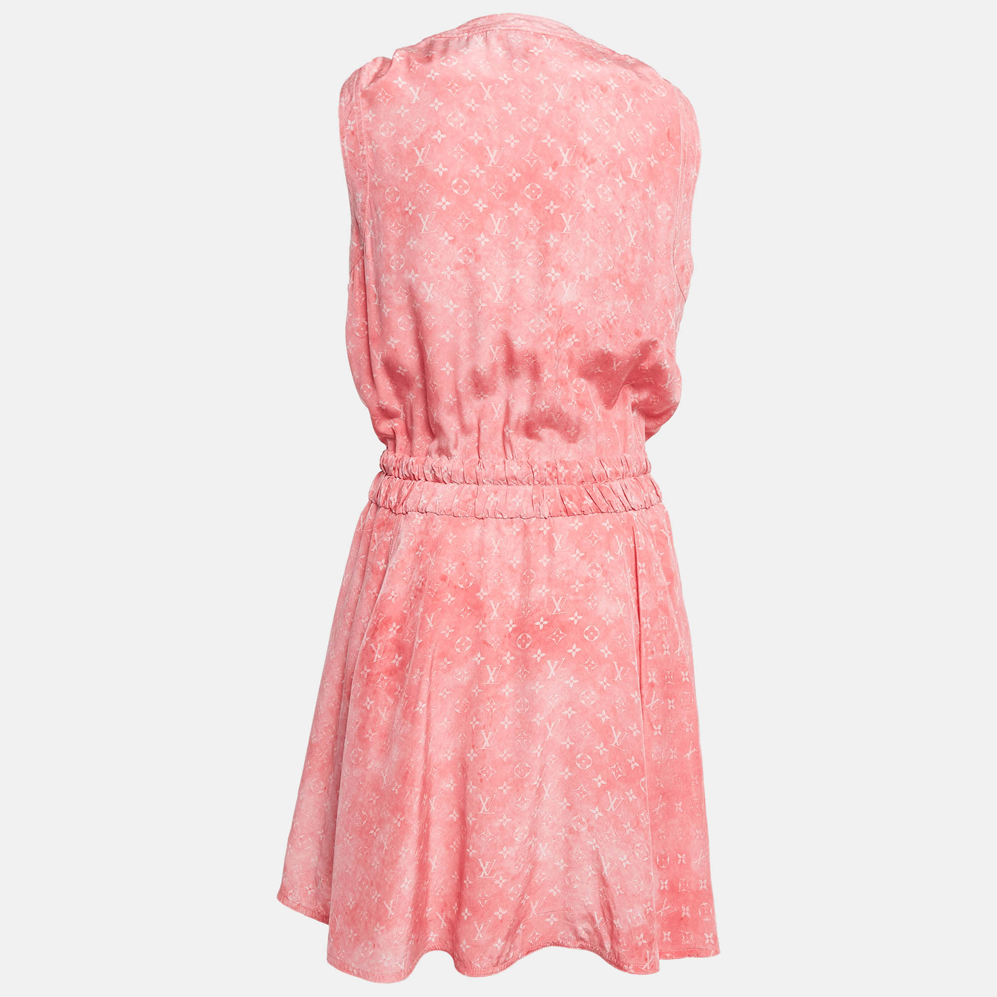 Louis Vuitton Pink Monogram Printed Silk Sleeveless Mini Dress S