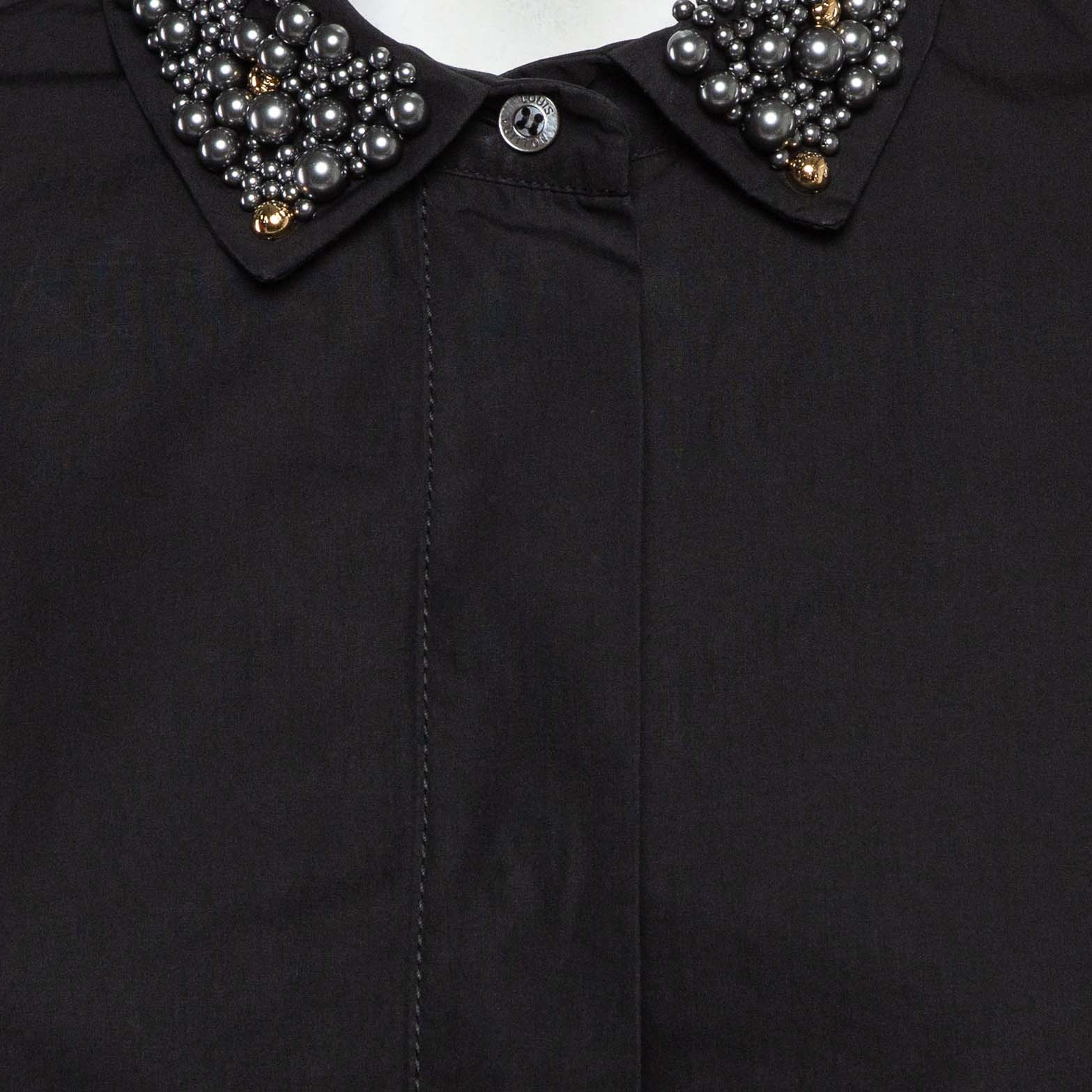 Louis Vuitton Black Cotton Beaded Collar Button Front Shirt S