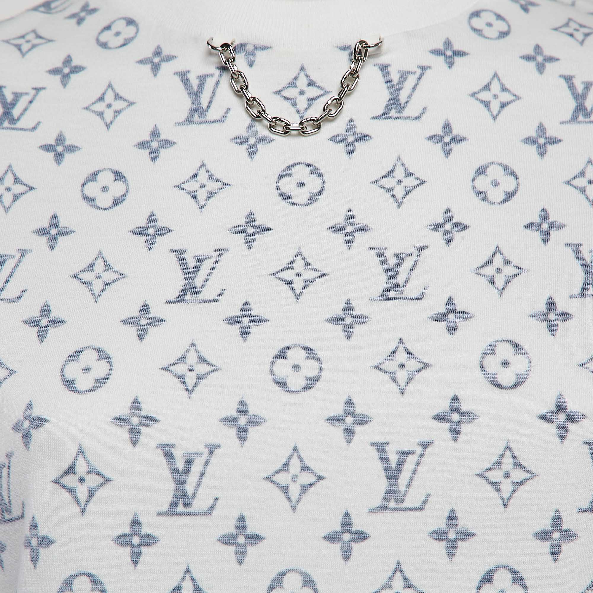 Louis Vuitton White Inverted Logo Print Cotton Crew Neck T-Shirt XS