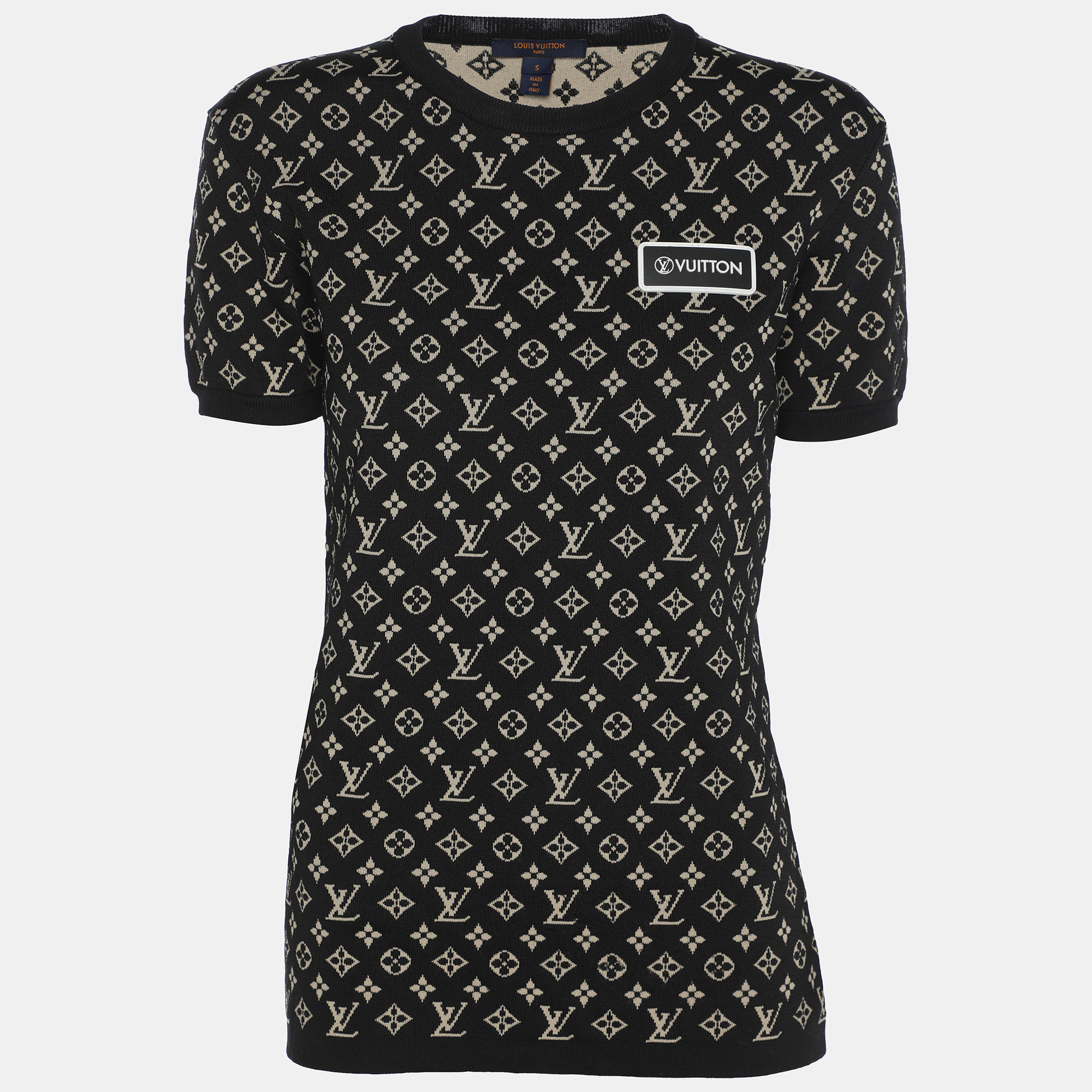 Louis Vuitton Black Monogram Jacquard Knit Crew Neck Half Sleeve T-Shirt S
Louis Vuitton Black Monogram Jacquard Knit Crew Neck Half Sleeve T-Shirt S