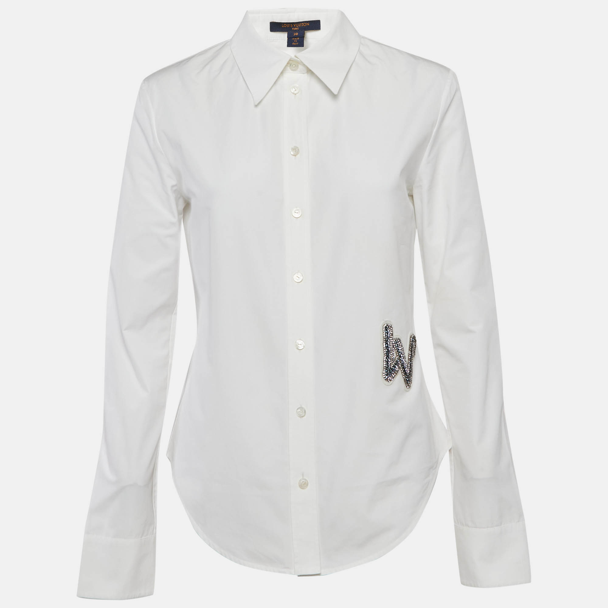 Louis Vuitton White Logo Embellished Cotton Button Front Shirt M
Louis Vuitton White Logo Embellished Cotton Button Front Shirt M