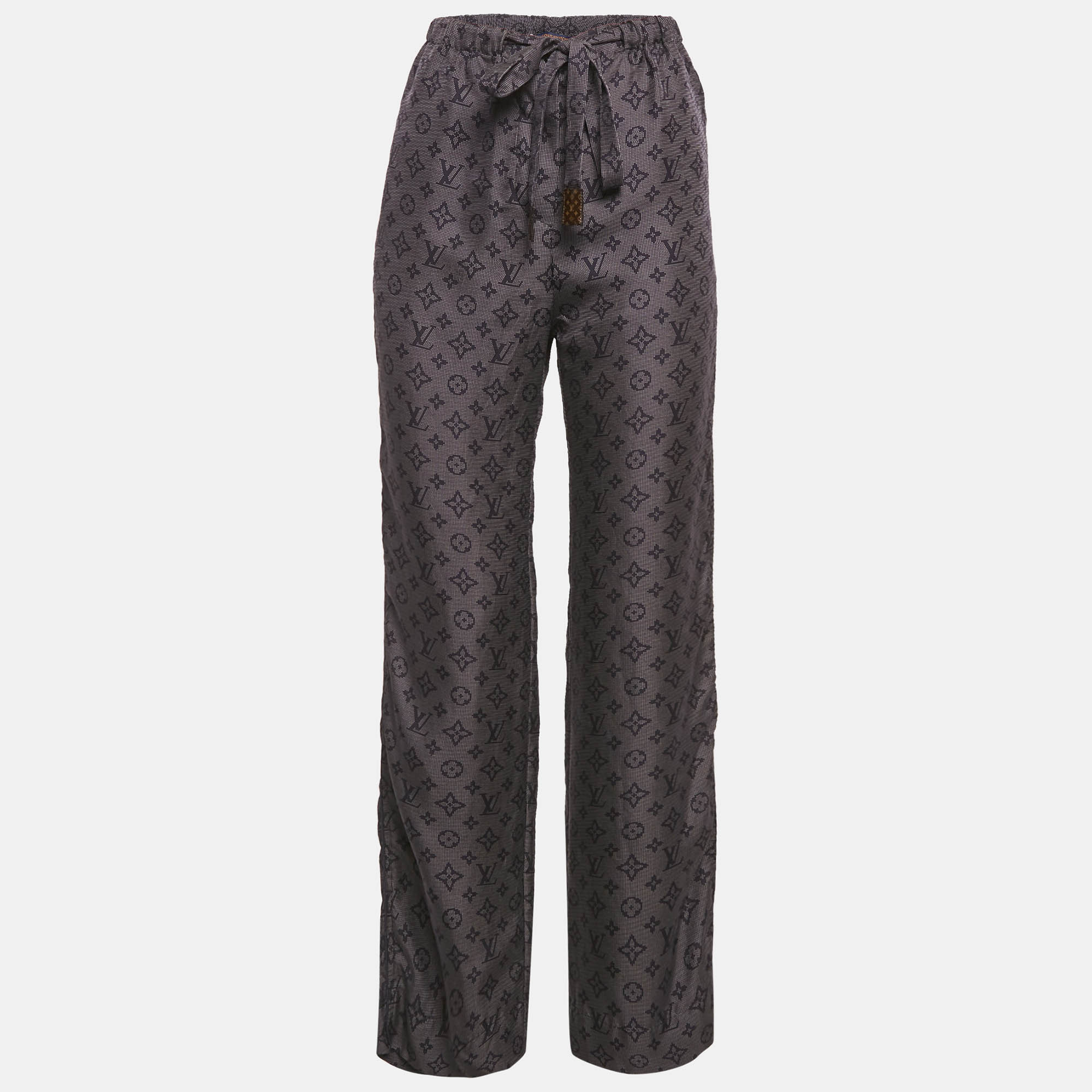 Louis Vuitton Navy Blue Monogram Silk Tie -Up Detail Trousers S
Louis Vuitton Navy Blue Monogram Silk Tie -Up Detail Trousers S