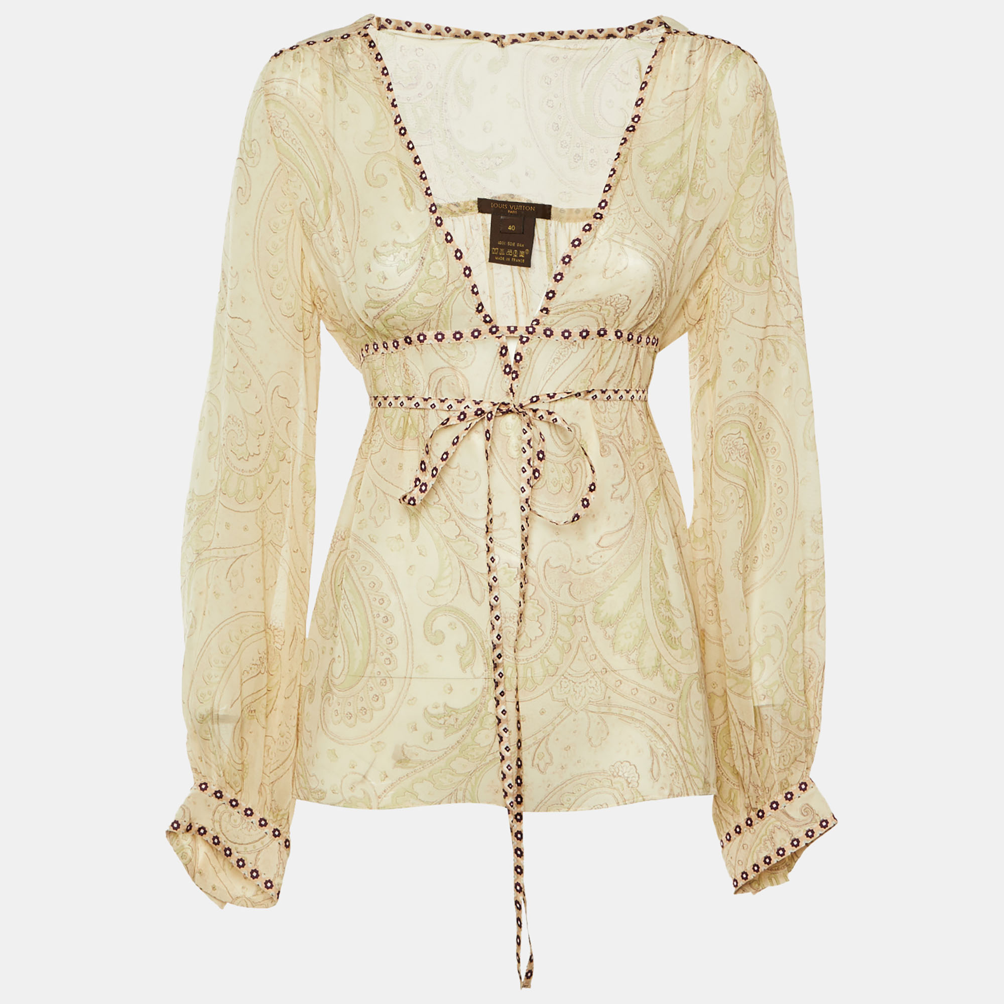 Louis Vuitton Vintage Beige Paisley Print Silk Sheer Blouse M
Louis Vuitton Vintage Beige Paisley Print Silk Sheer Blouse M