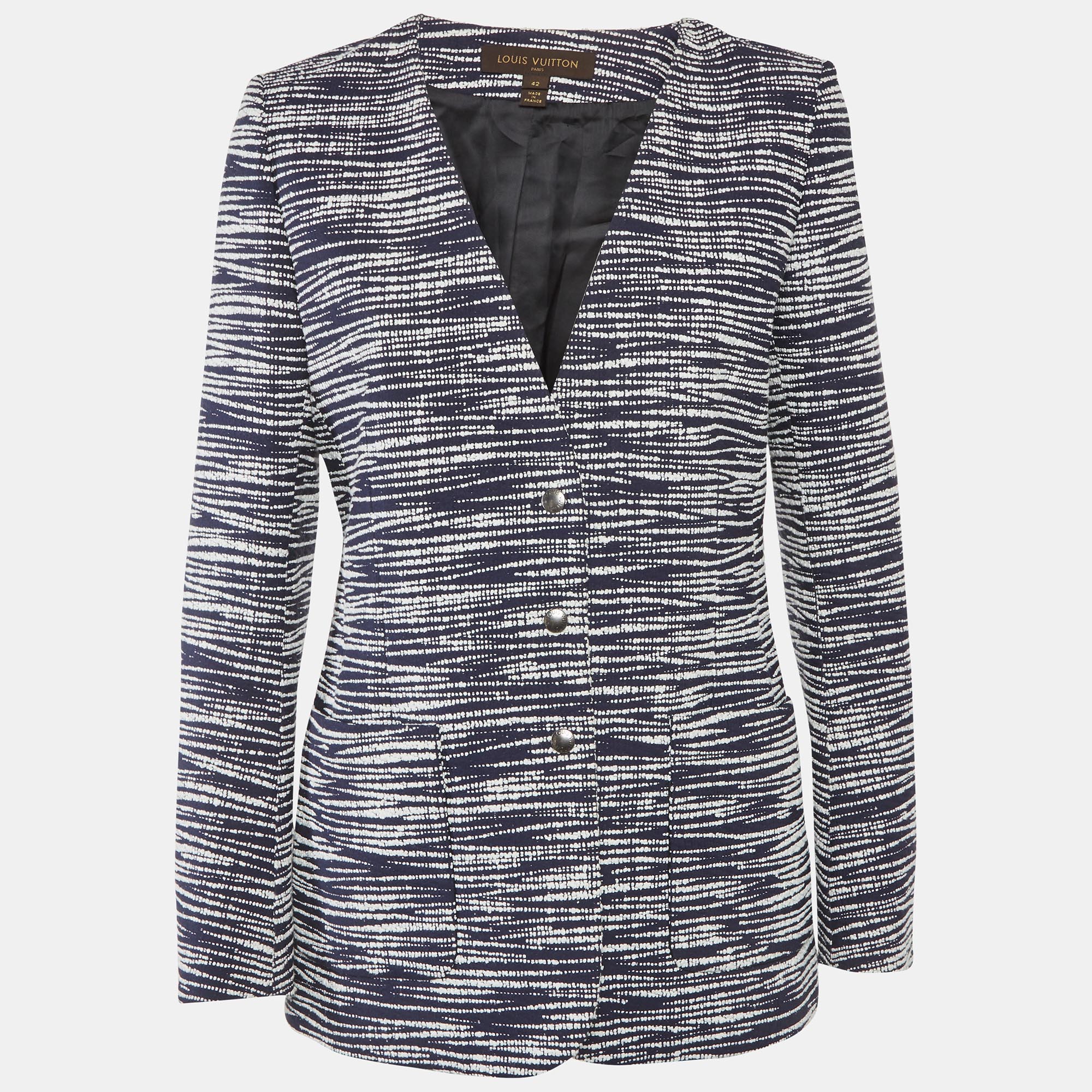 Louis Vuitton Navy Blue/White Tweed Button Front Jacket L
Louis Vuitton Navy Blue/White Tweed Button Front Jacket L