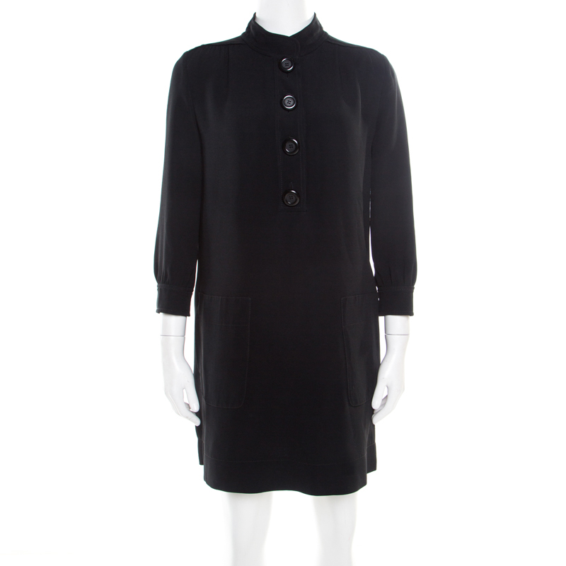 Image of Louis Vuitton Black Crepe Knit Long Sleeve Shift Dress S