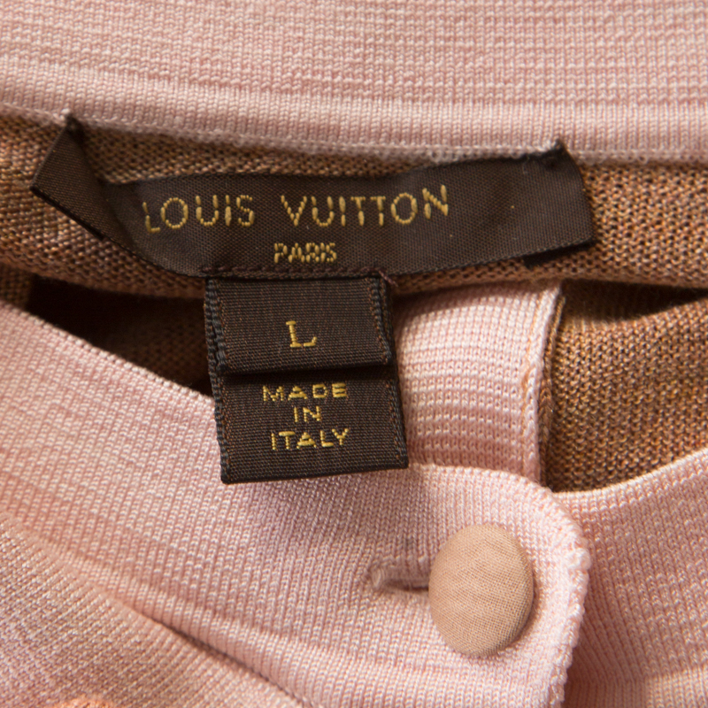 Louis Vuitton Beige Silk Knit Floral And Bead Applique Polo T-Shirt Dress L