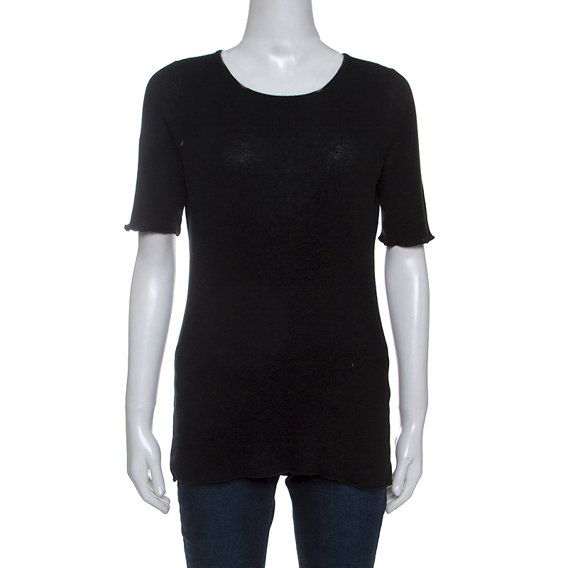 Image of Louis Vuitton Black Cotton Rib Knit T-Shirt L
