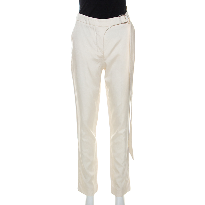 Image of Louis Vuitton Cream Wool and Silk Blend Belted Trousers M