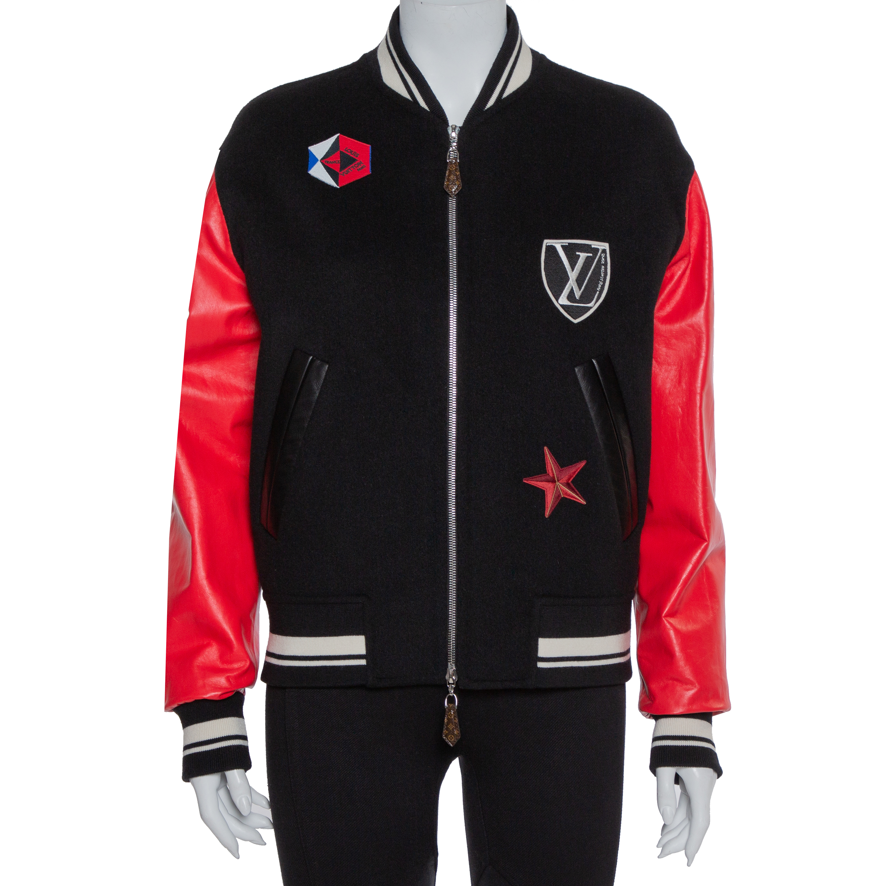 Louis Vuitton Black Wool Contrast Sleeve Varsity Jacket M