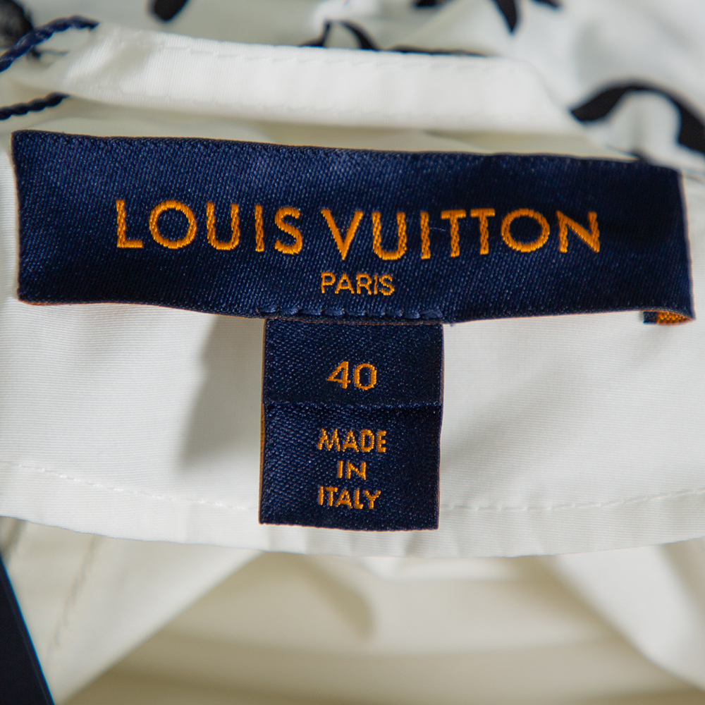 Louis Vuitton White Synthetic Logo Printed Hood Detail Belted Parka Jacket M