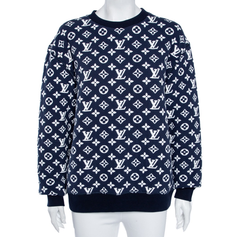 Louis Vuitton Blue Monogram Jacquard Crew Neck Sweatshirt S