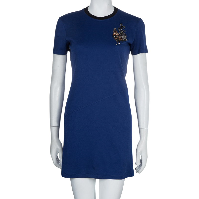

Louis Vuitton Blue Embroidered Motif Detail Crew Neck T-Shirt Dress