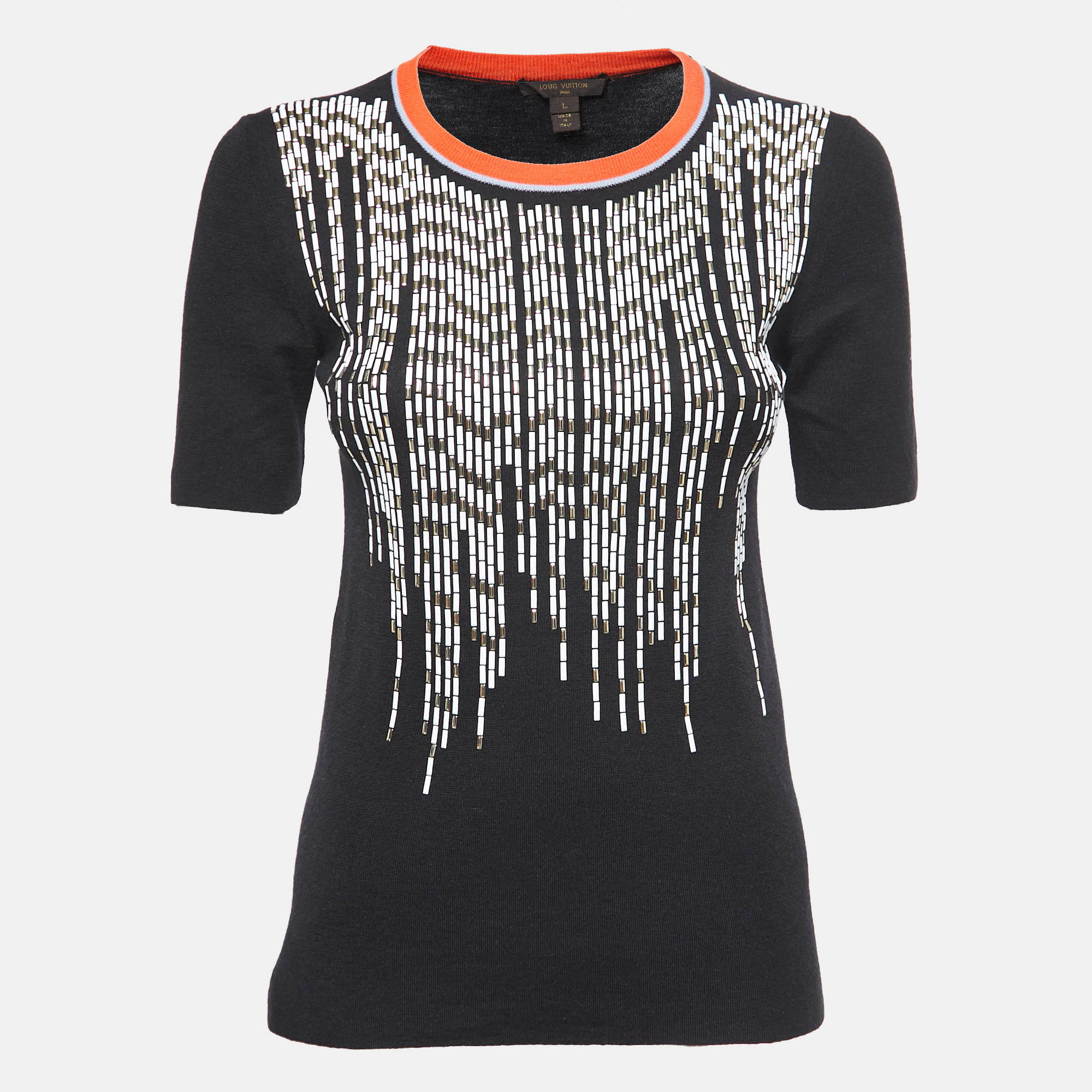 Louis Vuitton Black Cashmere & Silk Knit Embellished Top L