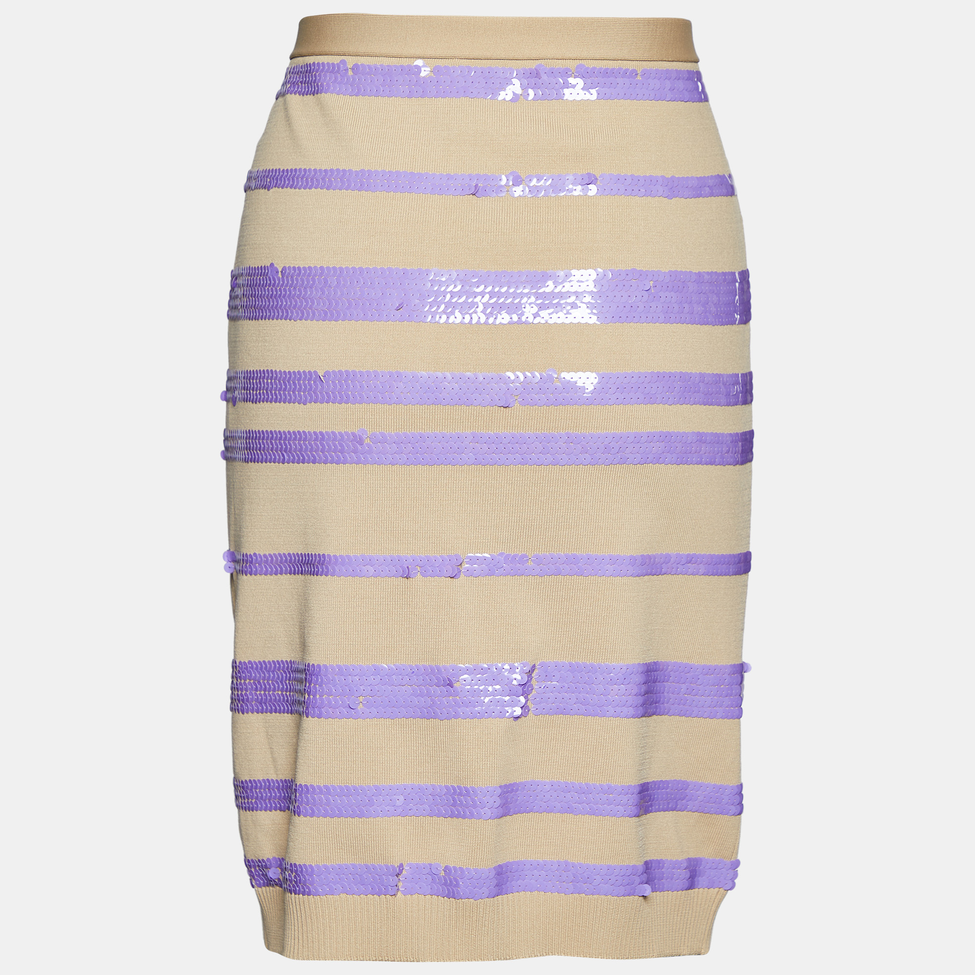 Louis Vuitton Beige Knit Striped Sequined Mini Skirt L