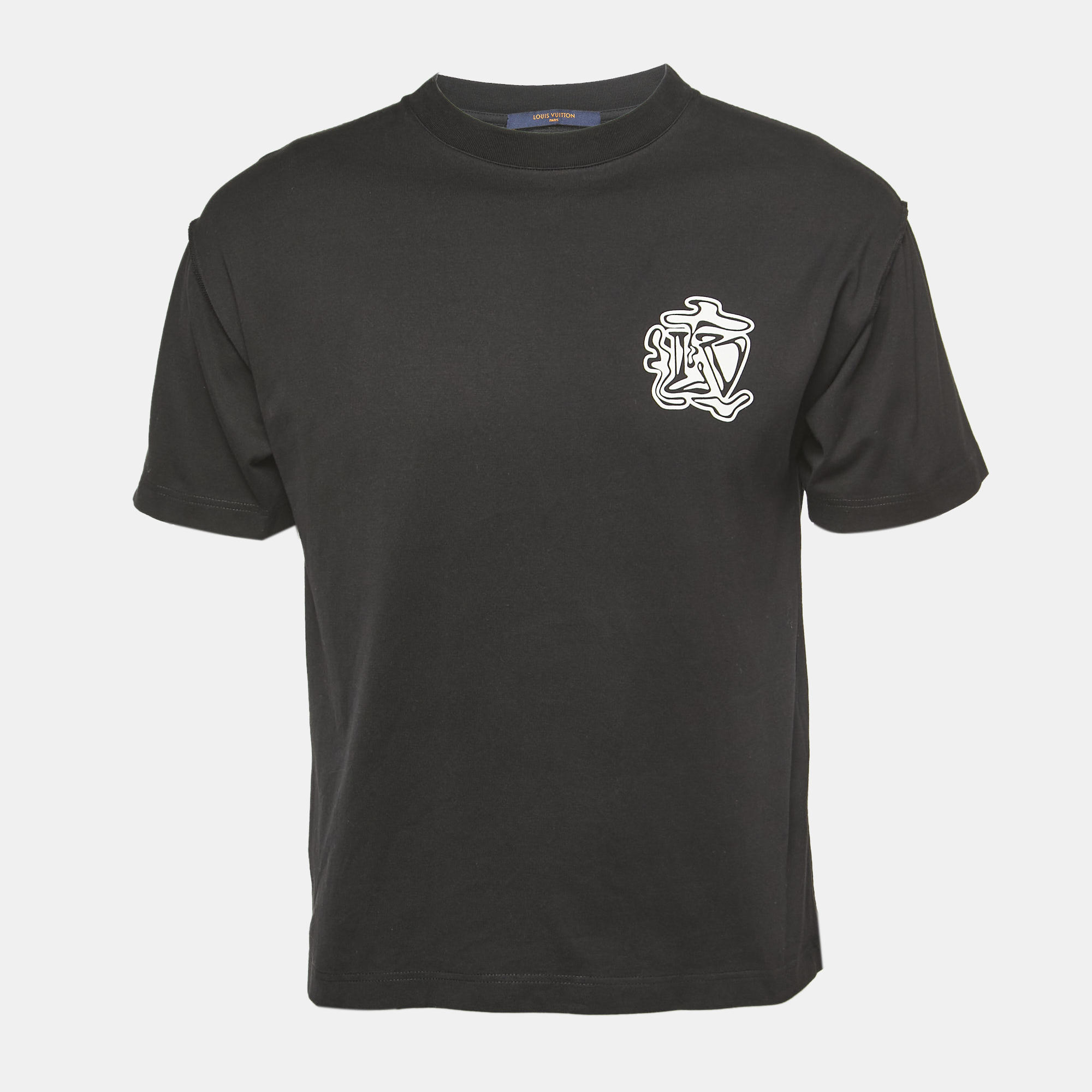 Louis Vuitton Black Logo Print Cotton Crew Neck Half Sleeve T-Shirt XS