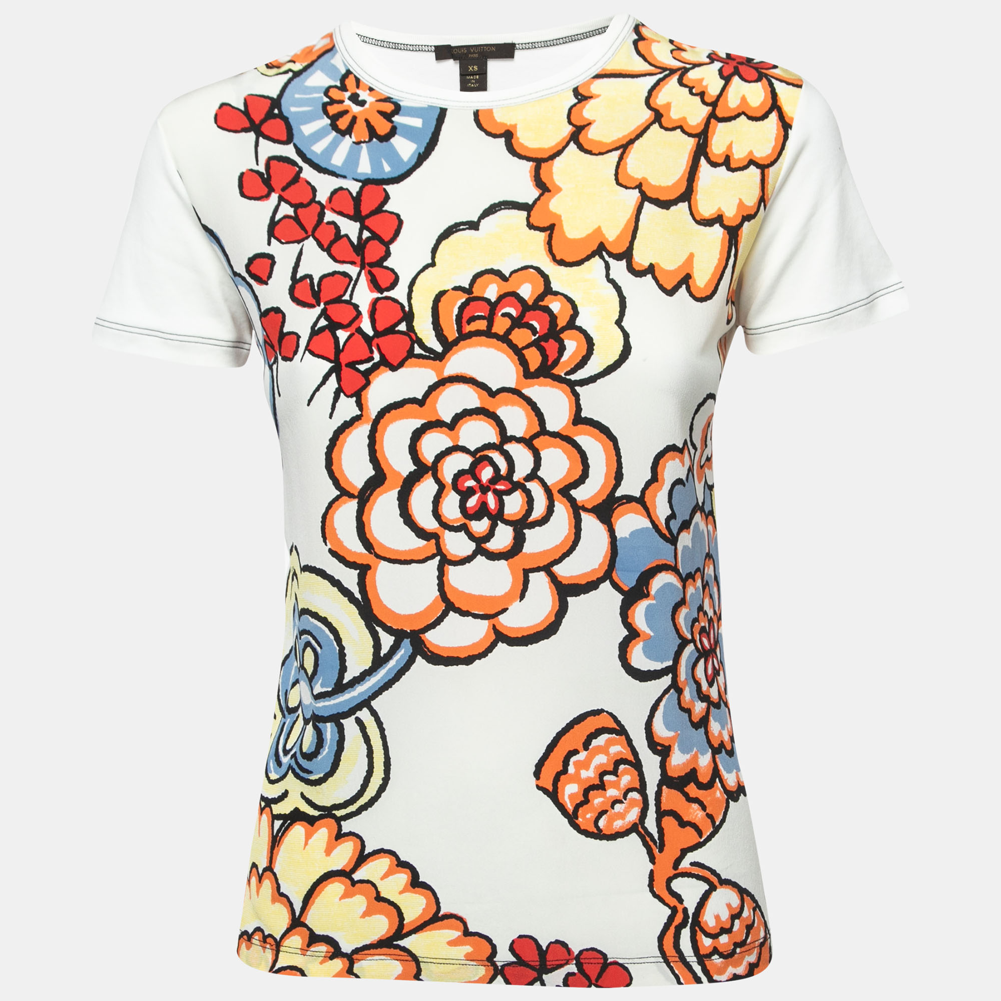 Louis Vuitton Multicolor Floral Print Silk & Cotton Short Sleeve T-Shirt XS