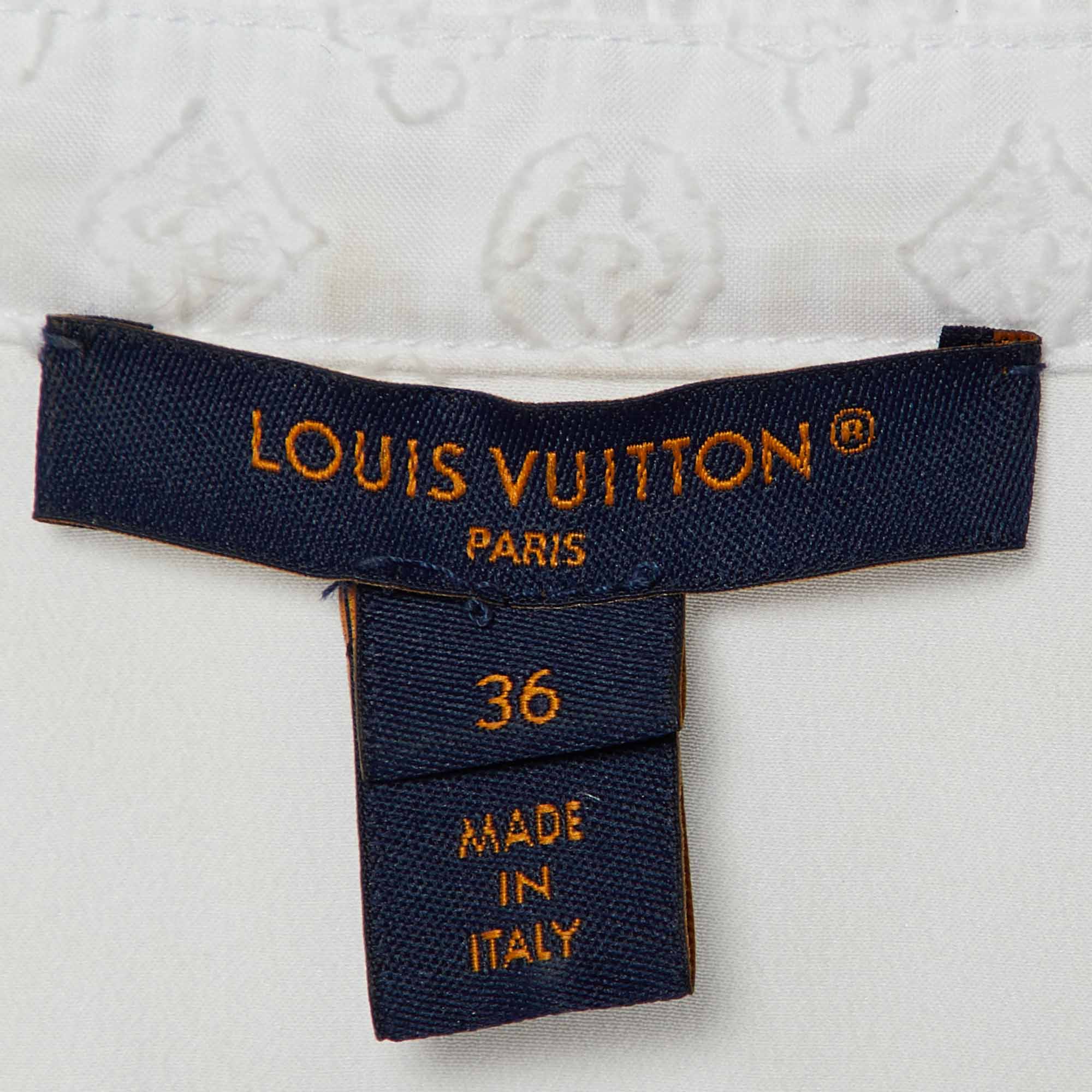 Louis Vuitton White Monogram Fil Coupé Lavaliere Collar Dress S