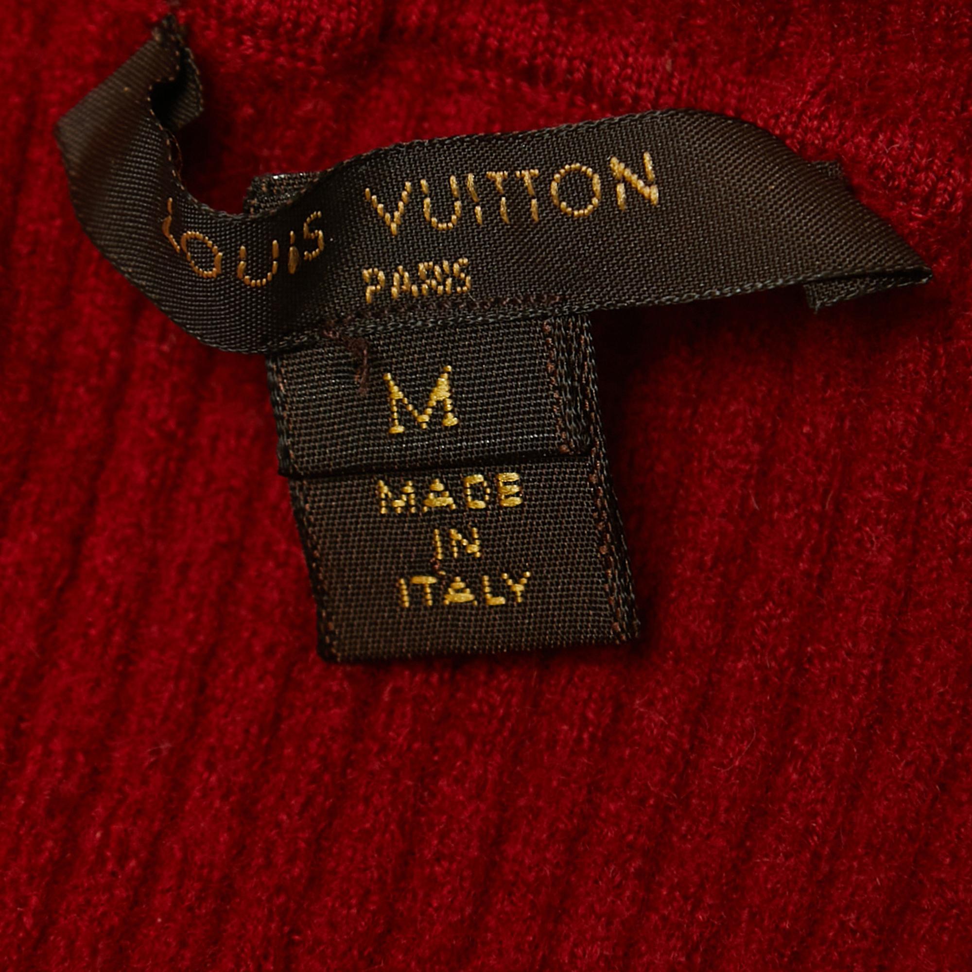 Louis Vuitton Red Leopard Print Silk & Wool Short Sleeve Top M