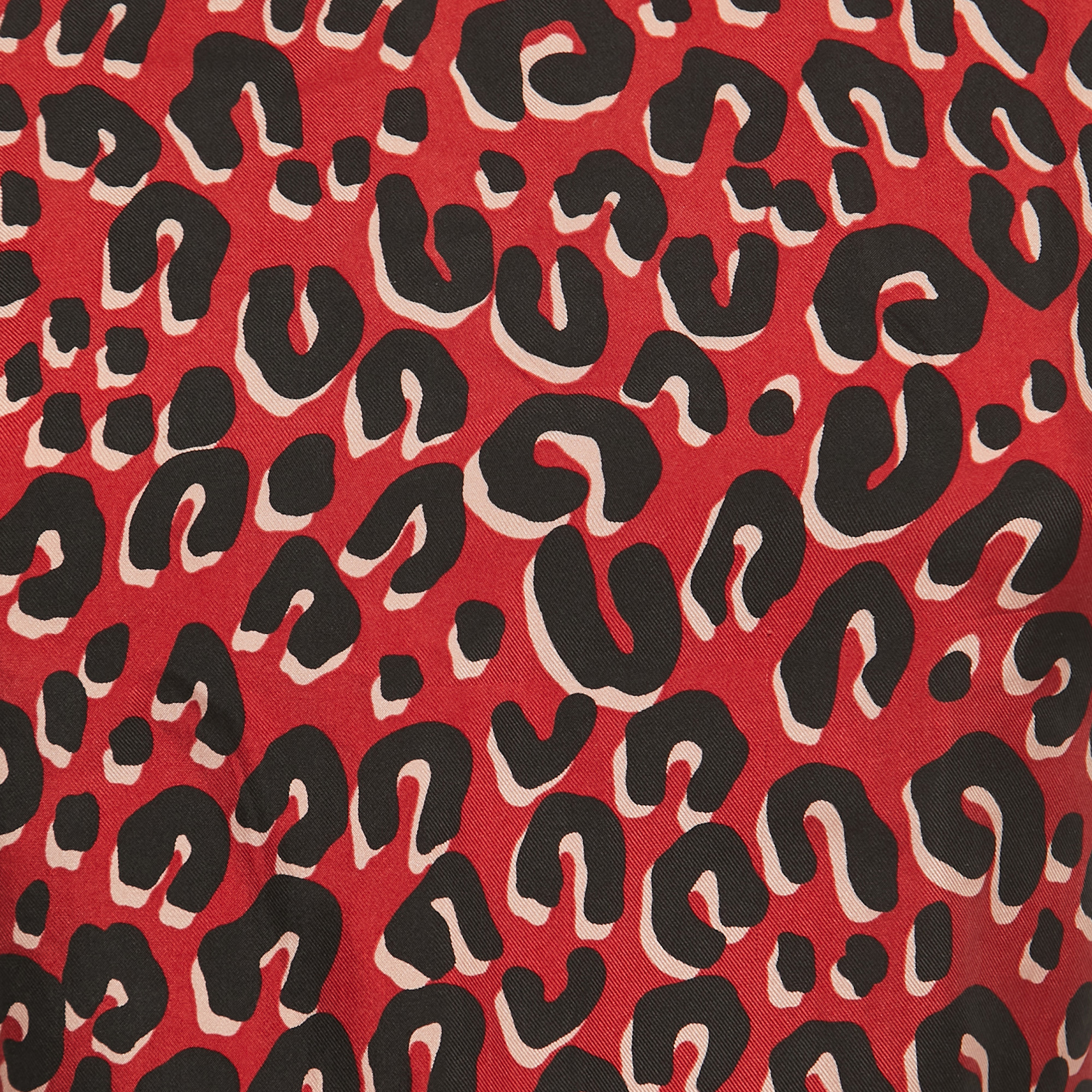 Louis Vuitton Red Leopard Print Silk & Wool Short Sleeve Top M