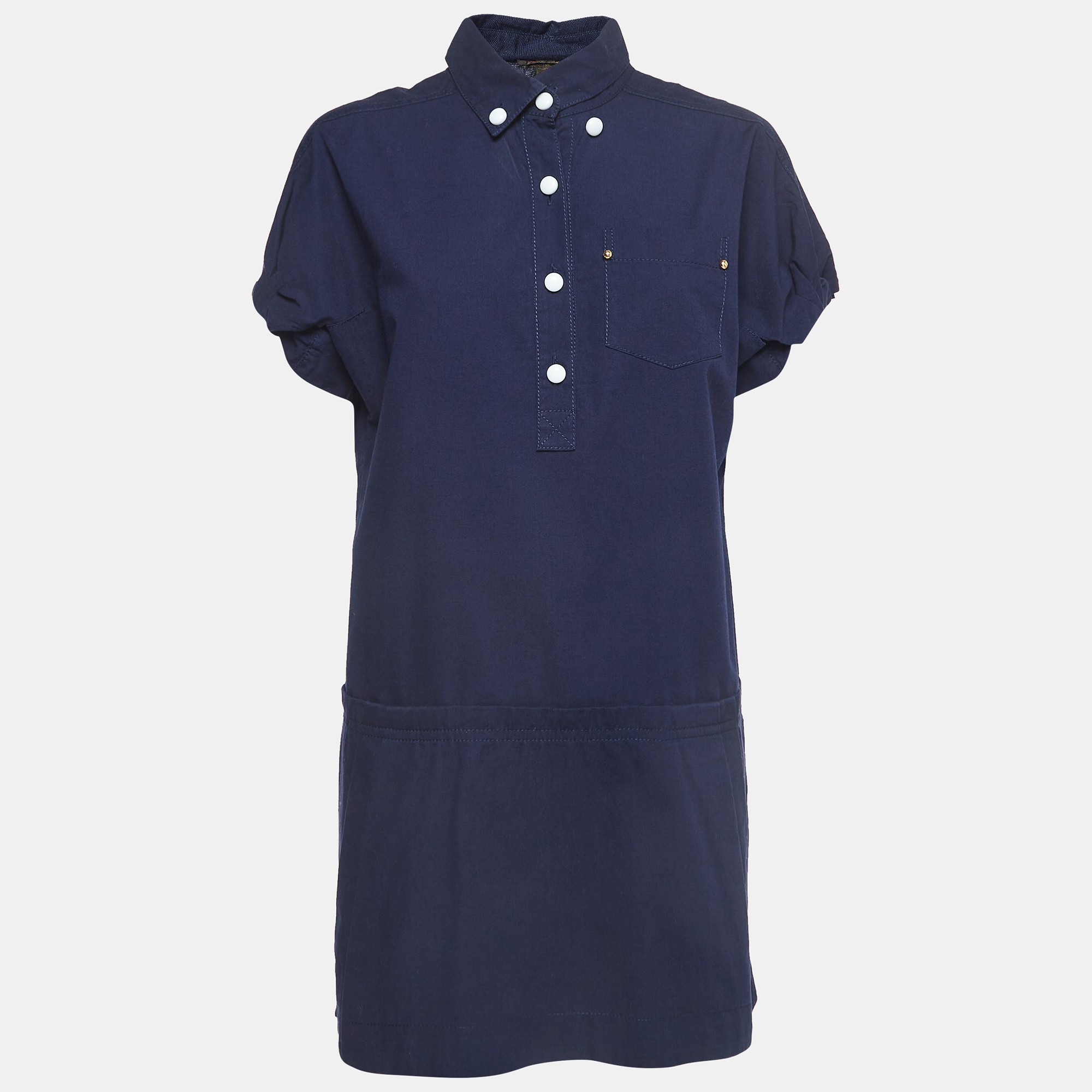 Louis Vuitton Navy Blue Cotton Mini Shirt Dress M
