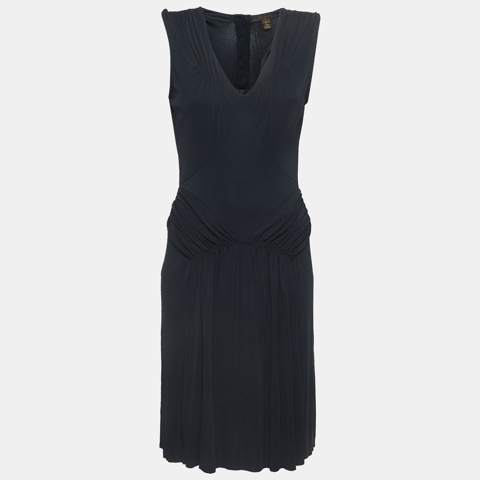 Louis Vuitton Black Jersey Draped Sleeveless Short Dress M