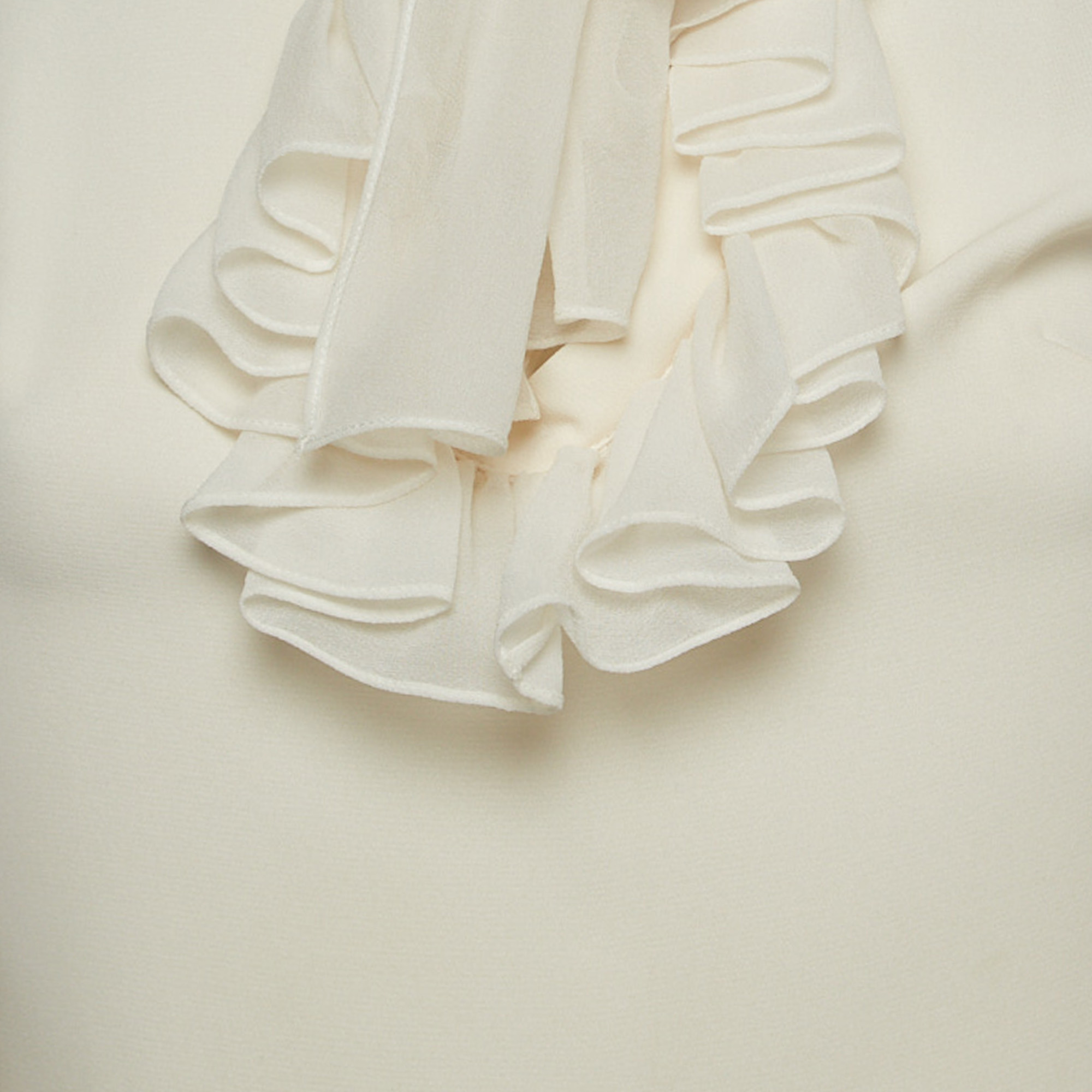 Louis Vuitton Ivory White Silk Ruffled Tie Neck Blouse S