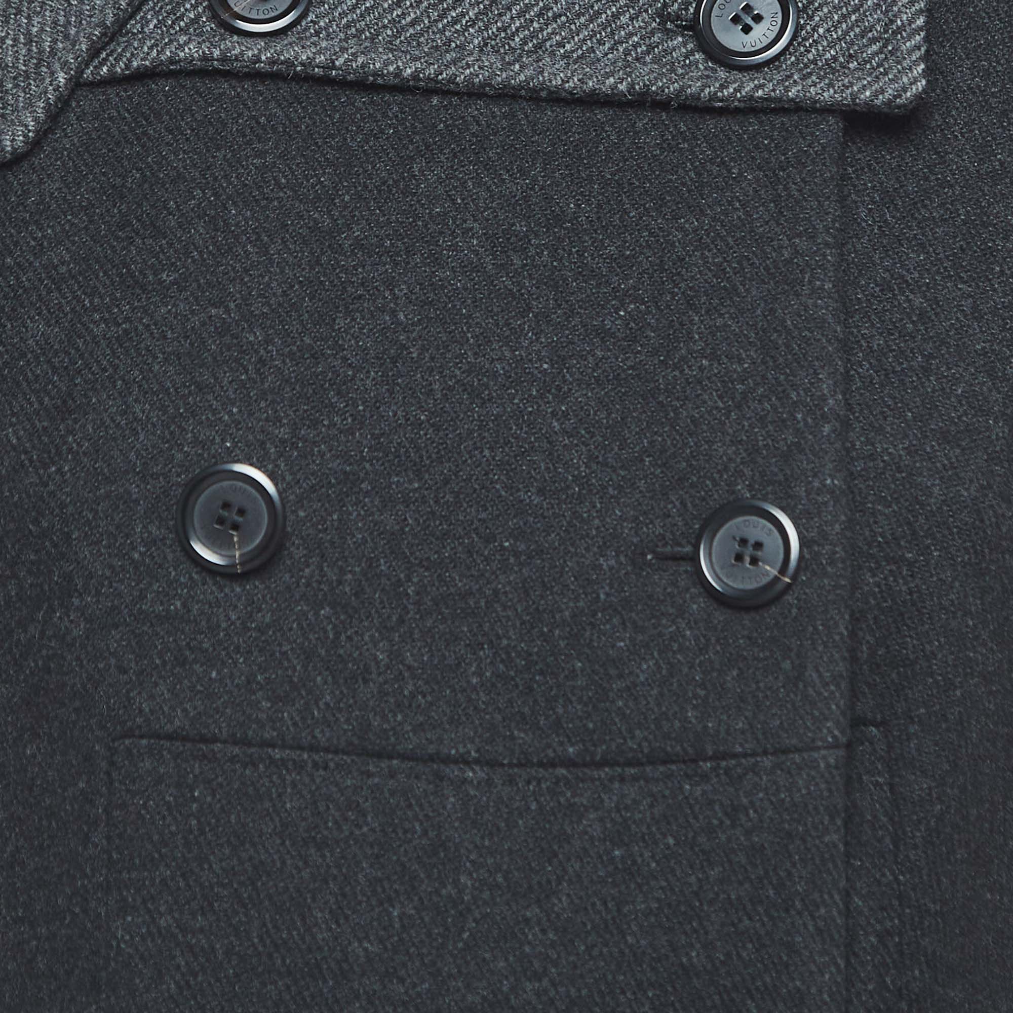 Louis Vuitton Vintage Charcoal Grey Wool Double-Breasted Coat S