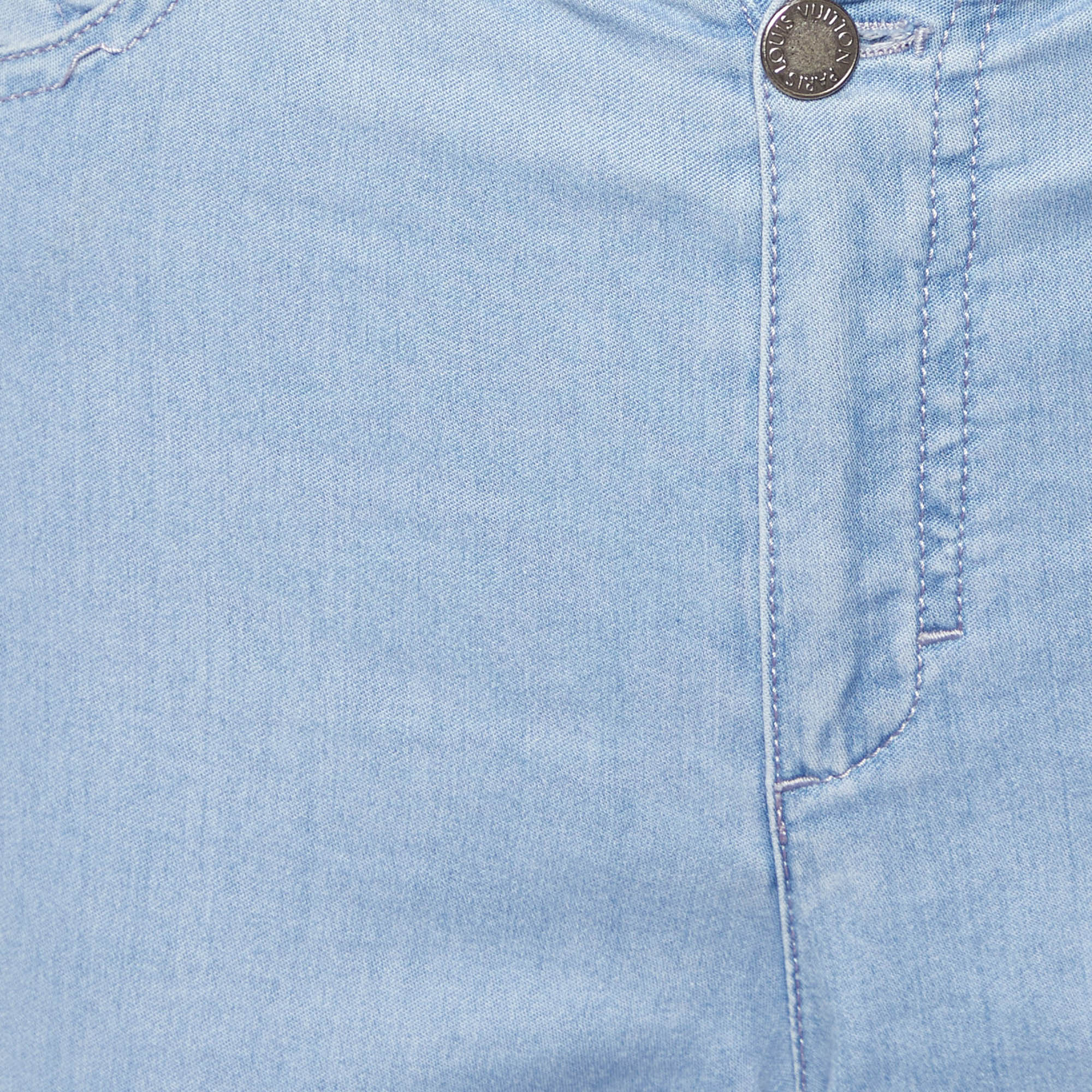 Louis Vuitton Light Blue Denim Logo Stitch Detail Slim Fit Jeans L Waist 32