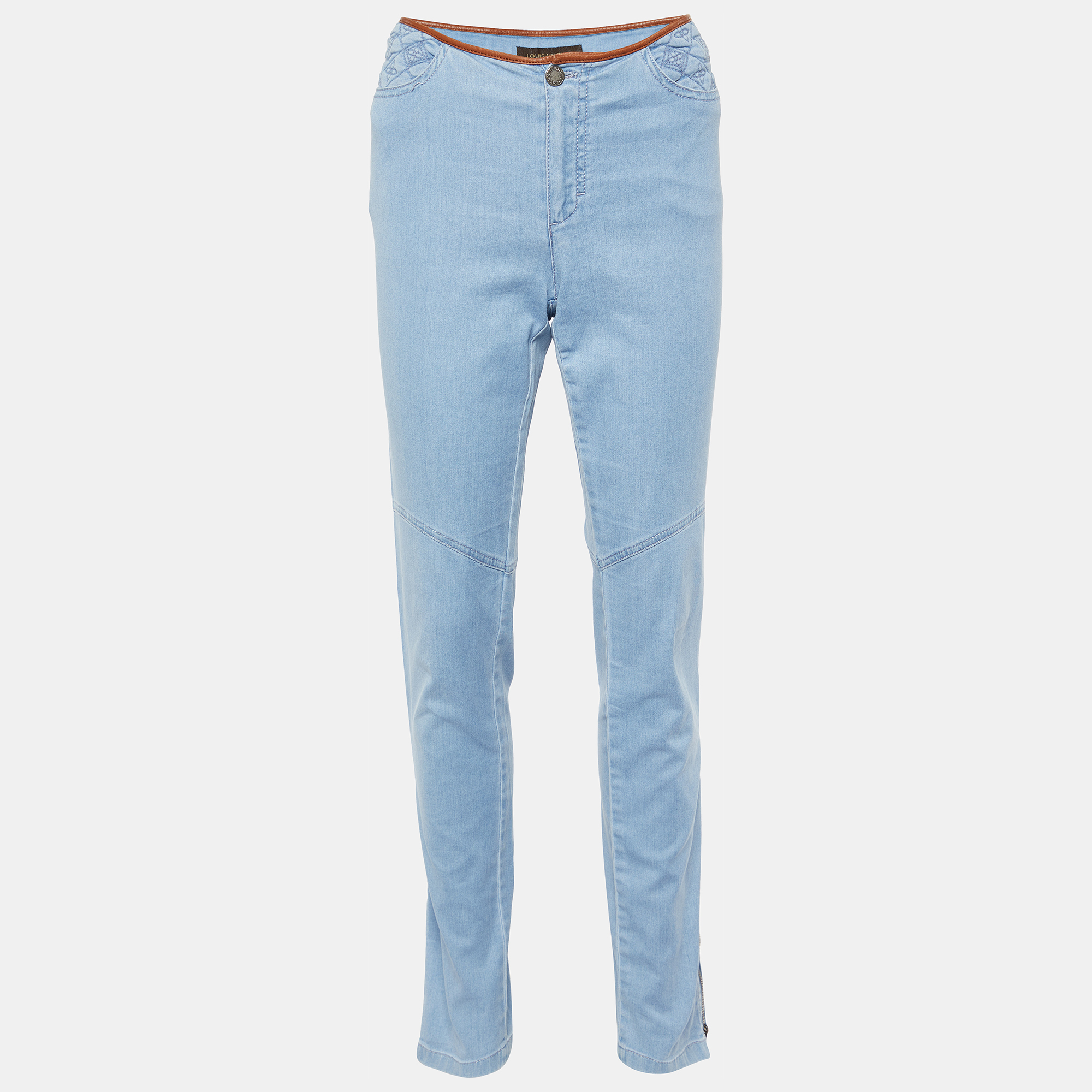 Louis vuitton light blue denim logo stitch detail slim fit jeans l waist 32"