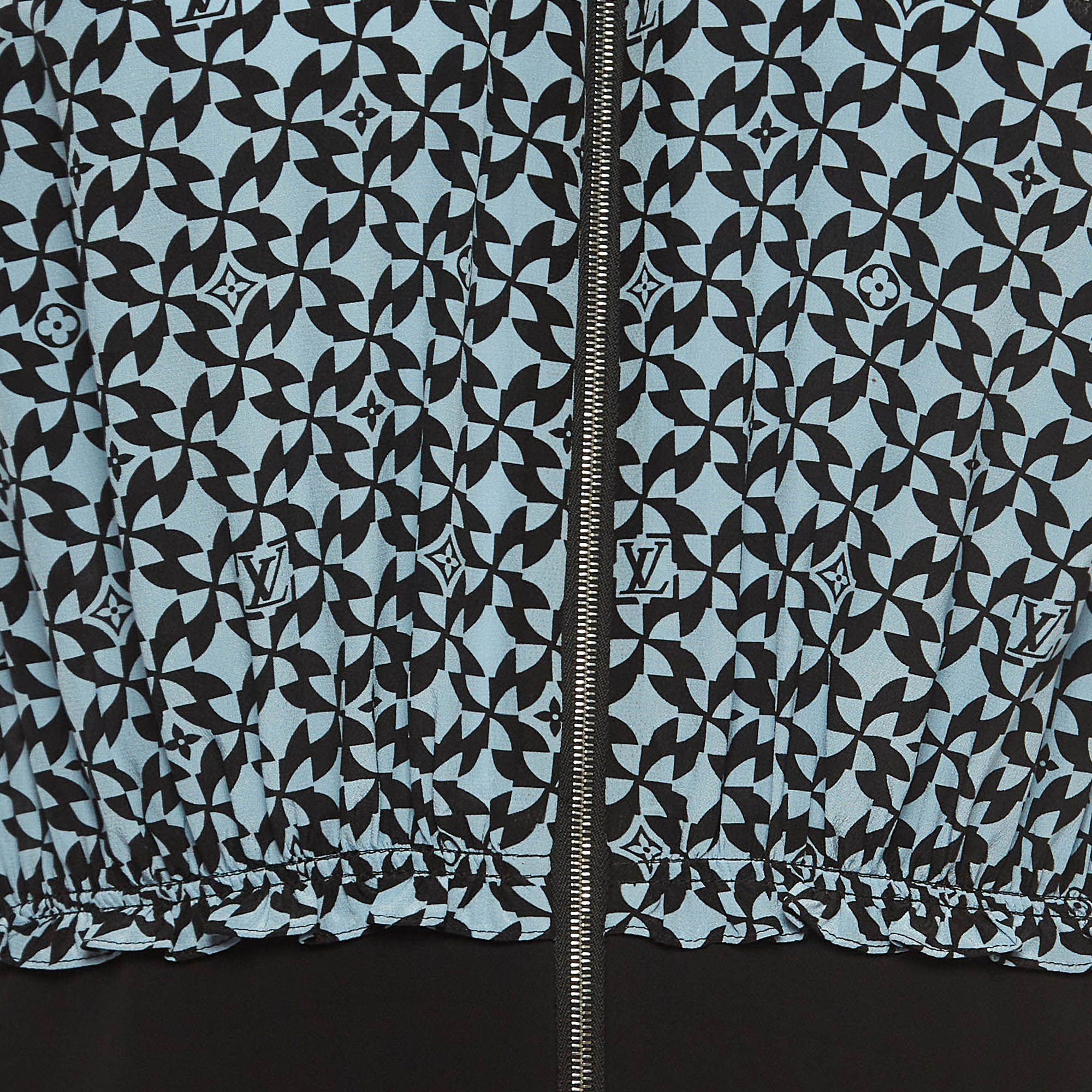 Louis Vuitton Black/Blue Printed Silk Midi Dress L