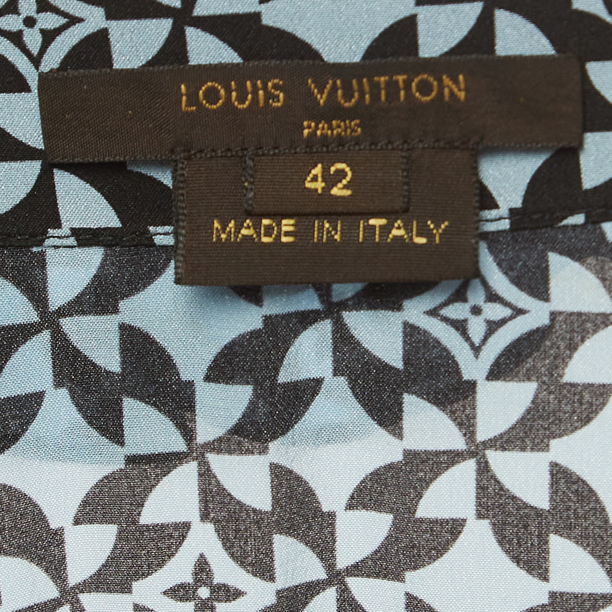 Louis Vuitton Black/Blue Printed Silk Midi Dress L