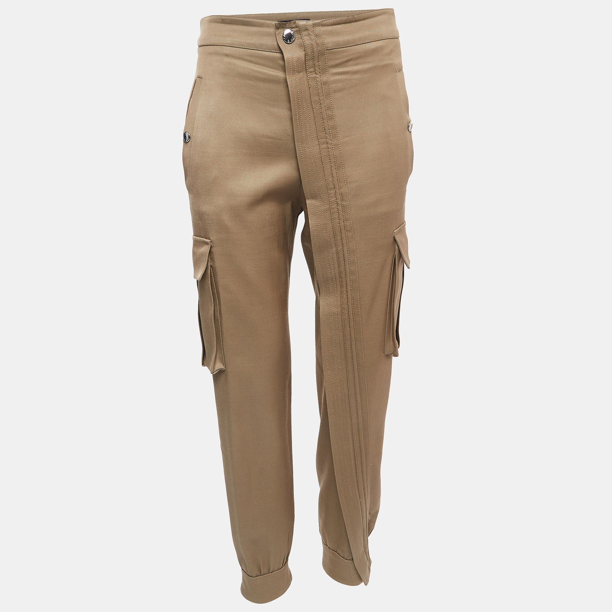 Louis Vuitton Khaki Gabardine Diagonal Zipper Cargo Pants S