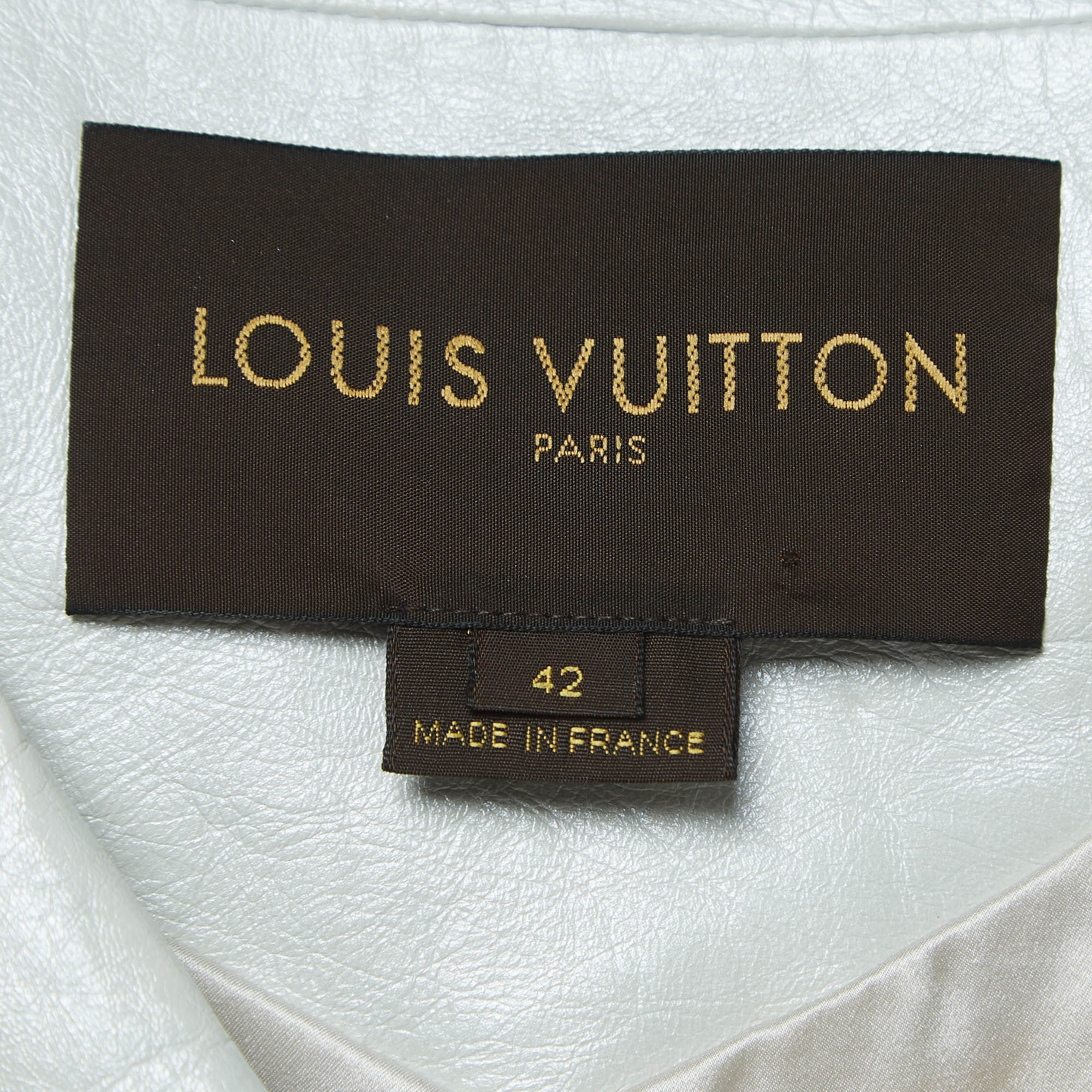 Louis Vuitton Silver Crinkled Leather Biker Jacket L