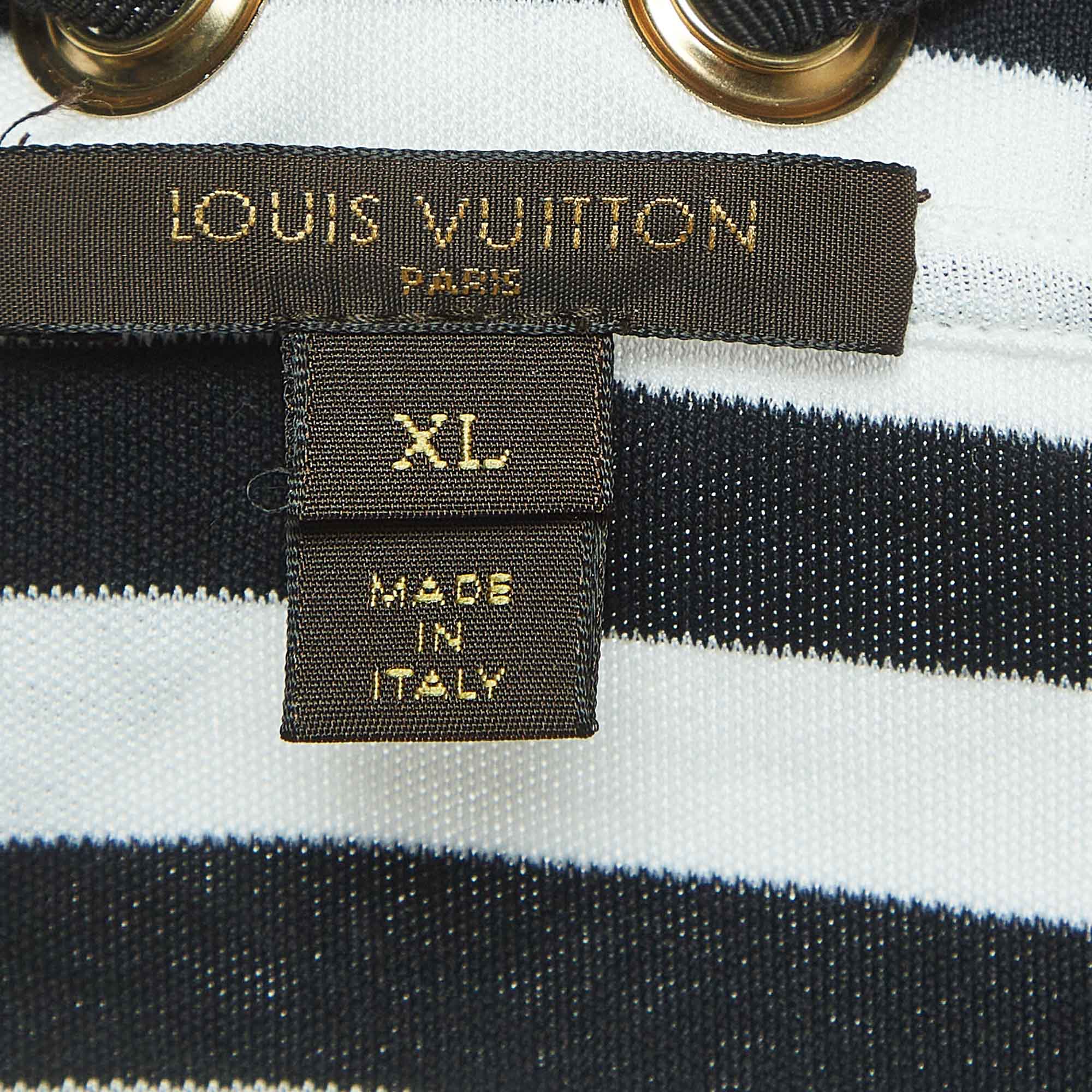 Louis Vuitton Black/White Stripe Cotton Detachable Chain Detail Top XL