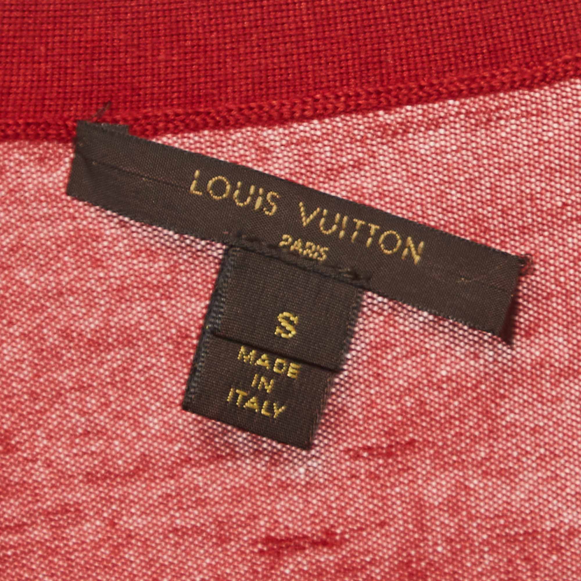 Louis Vuitton Red Cashmere And Silk Knit Button Front Cardigan S