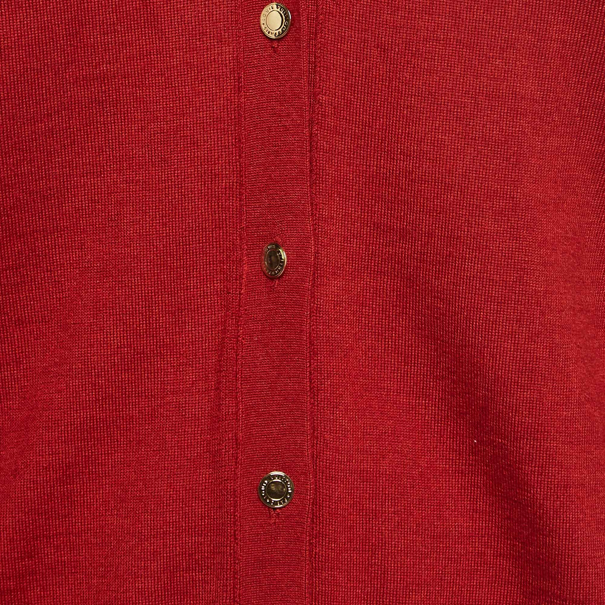 Louis Vuitton Red Cashmere And Silk Knit Button Front Cardigan S