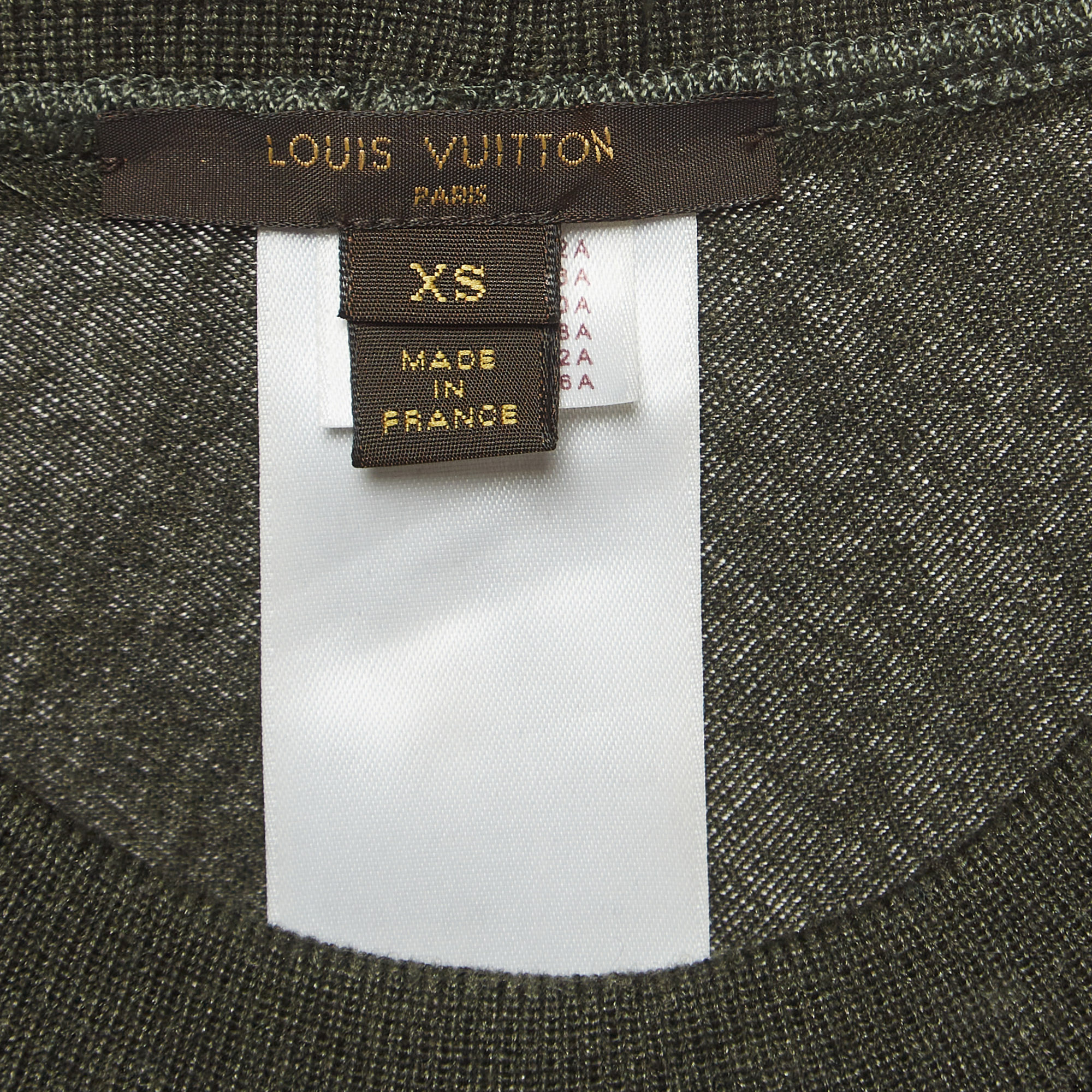 Louis Vuitton Military Green Logo Embossed Cashmere & Silk Knit Top XS