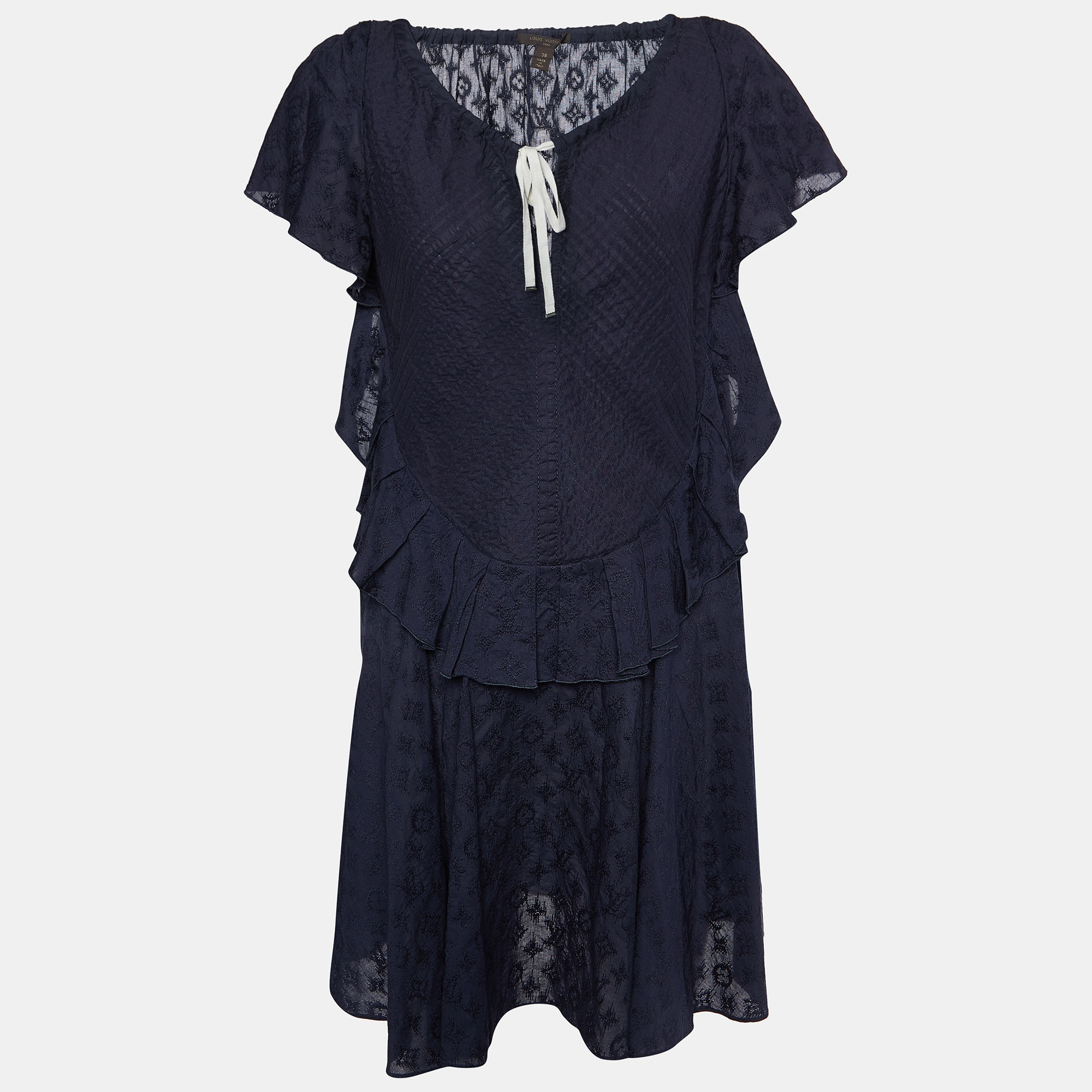 Louis vuitton navy blue cotton embroidered tunic m