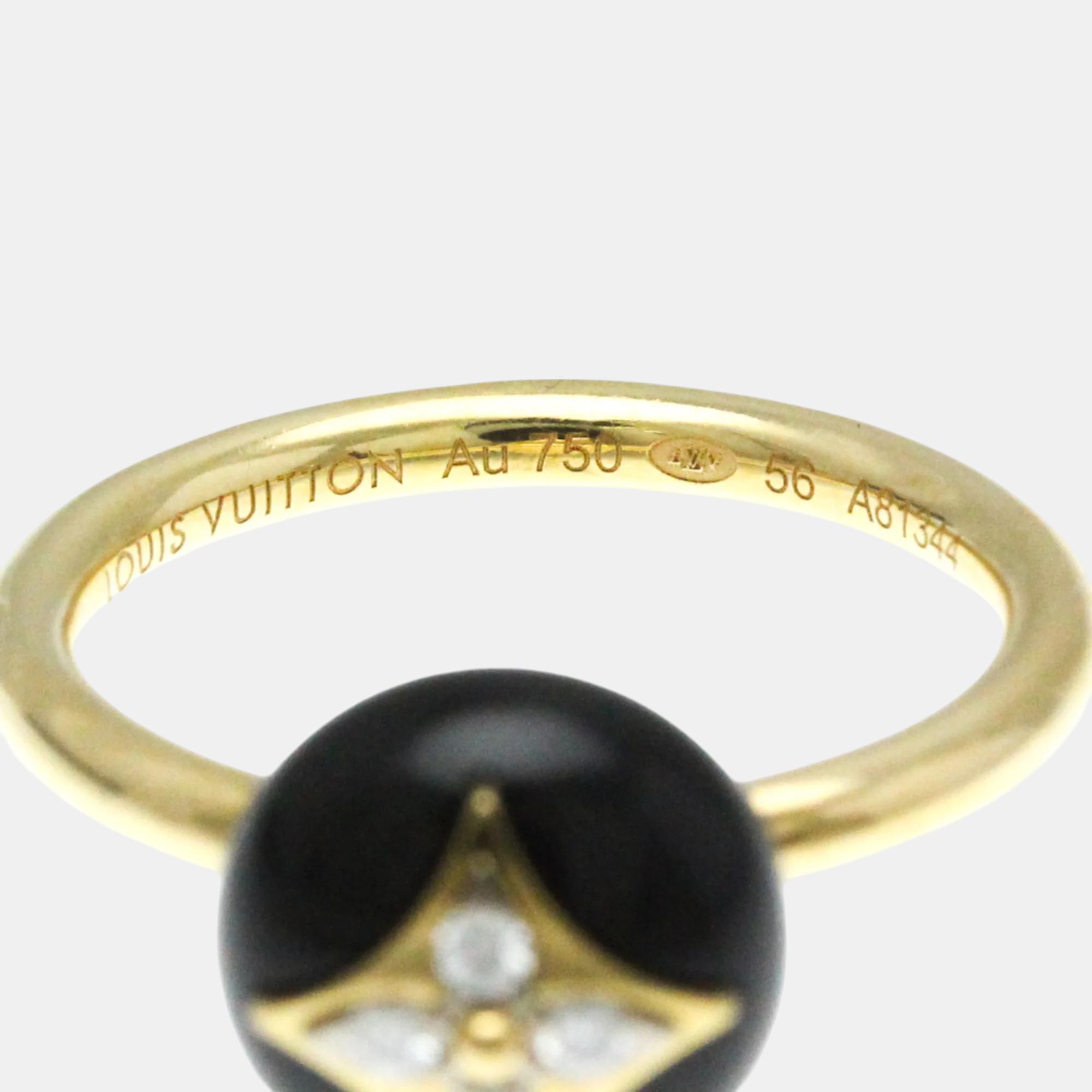 Louis Vuitton 18K Yellow Gold Diamond Onyx Color Blossom Ring Carat/0.07